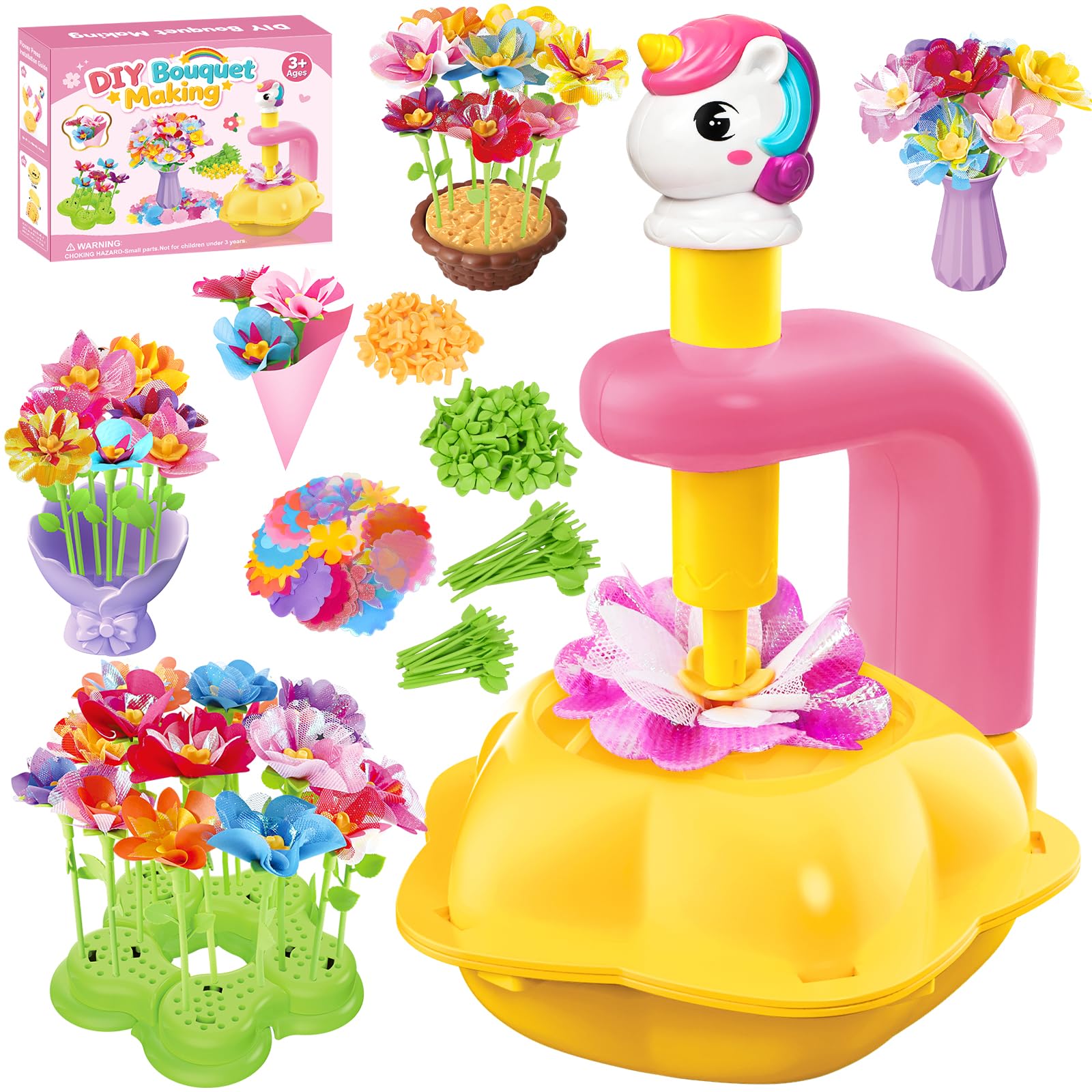 Blumen Basteln Kinder 3-12 Jahre,Blumenpresse Kinder,Bastelset Mädchen,Kreatives Mitgebsel Kindergeburtstag,Fördert Feinmotorik & Konzentration Blumenstrauß Geschenk ab 3 für Geburtstag Weihnachts