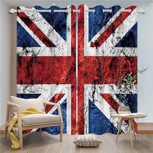 Union Jack - Cortinas opacas para ventana, bandera tradicional clásica, bandera de Reino Unido, desgastadas, vintage, para sala de estar,