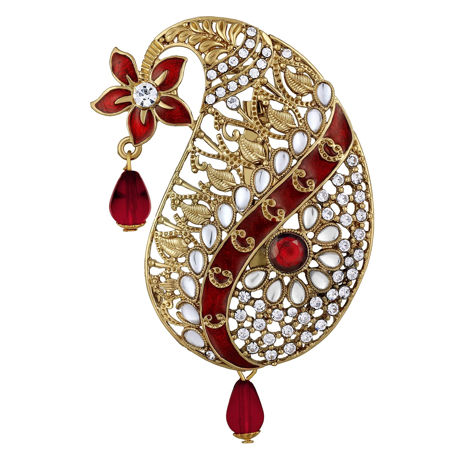 Mahi Red and White Crystals Floral Kalangi Brooch for Groom/Men (KL1001009G) (B0BSBP527P) Amazon Price History, Amazon Price Tracker