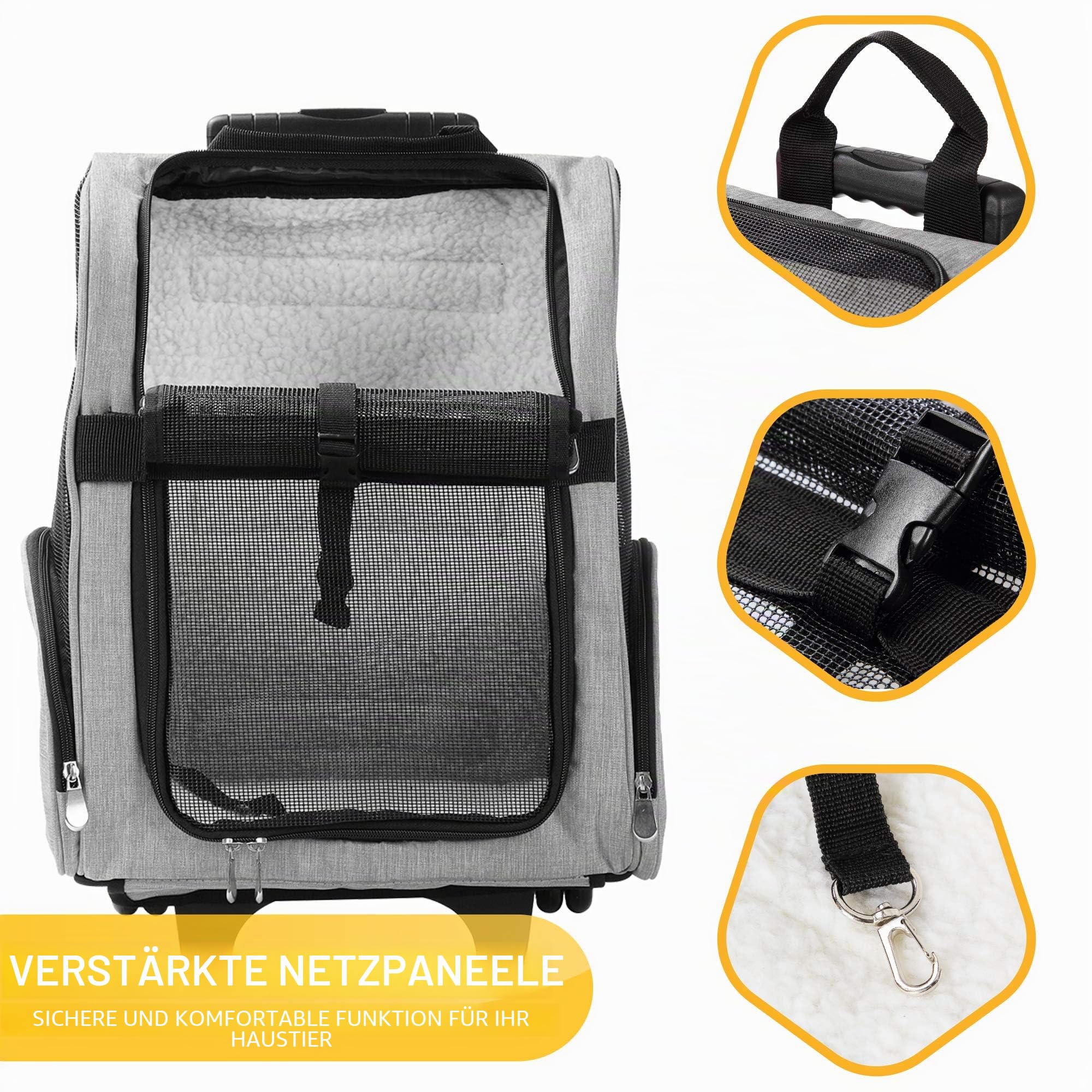 KOPEKS Deluxe-Rucksack/Reisetasche für Haustiere mit Doppelrollen, Medium, grau