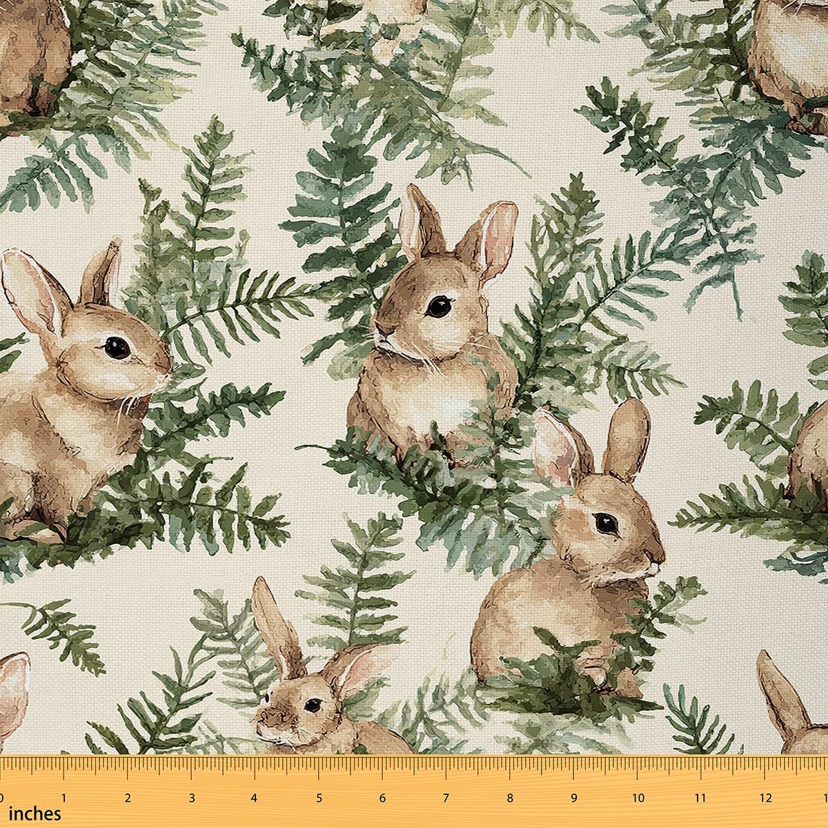 Rabbit Upholstery Fabric for Chairs Couch, Cute Rabbit Outdoor Fabric by The Yard, Plam Leaf Decorative Fabric for Upholstery and Home DIY Projects, 1