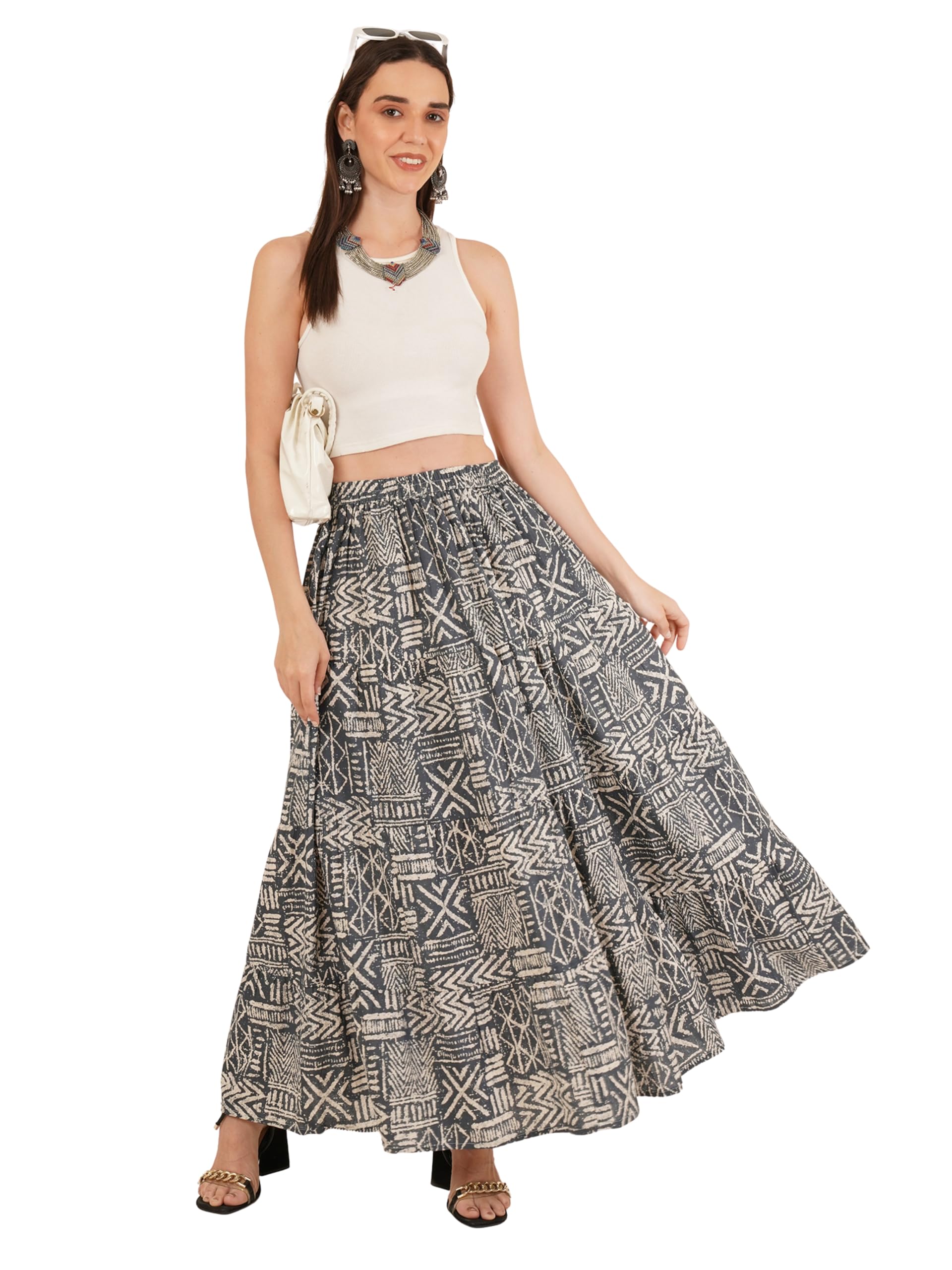 ethic glance Women's Pure Cotton Printed Maxi Skirts-picture-40