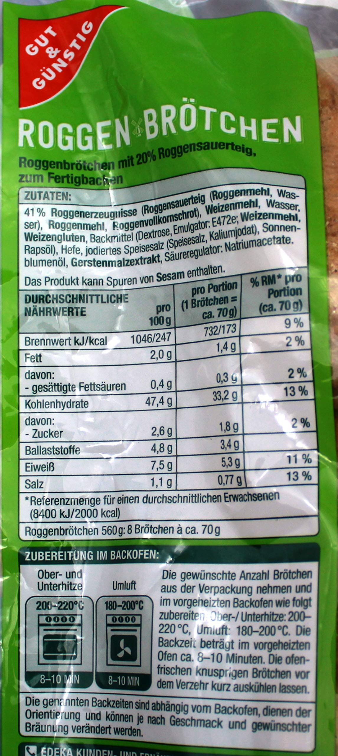 Gut & Günstig Roggenbrötchen, 12er Pack (12 x 560g)
