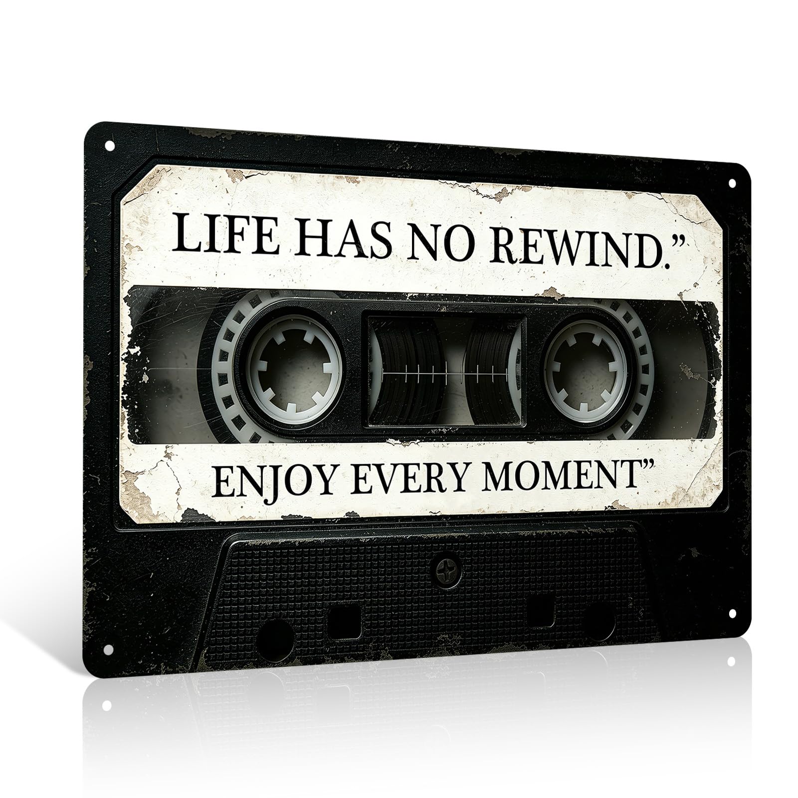 Music Cassette Metal Sign 8x12 inch Life Has No Rewind Inspirational Motivational Vintage Tin Sign Wall Art Decor For Office Living Room Bedroom Nostalgic Gifts for Music Lovers
