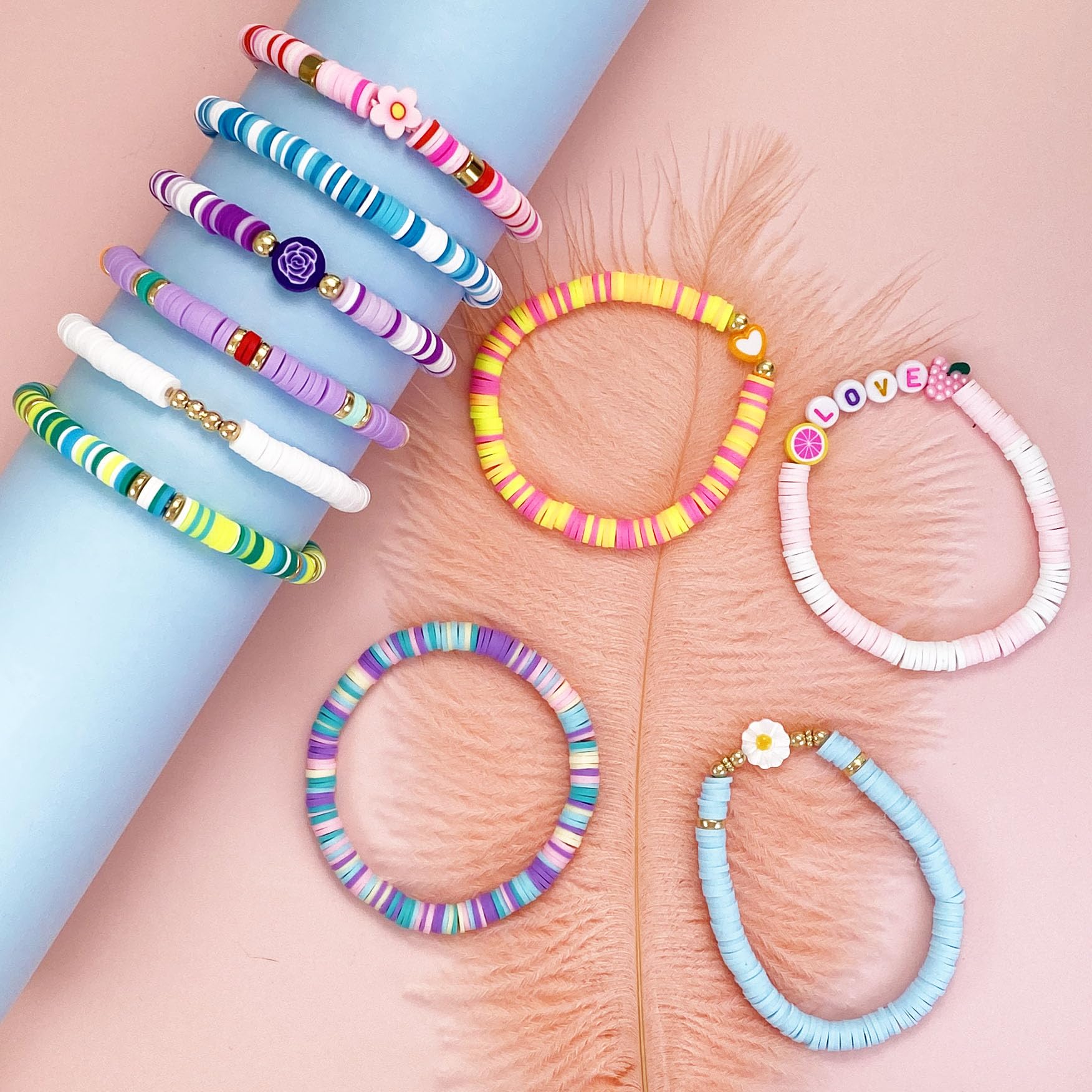 SIELEVIN 10 PCS Kids Friendship Bracelets for Girls little Girl Jewelry Colorful Clay Bead Bracelet Set Beach Style Costume Play Jewelry Gift for 5 6 7 8 9 10 11 12 Years Old