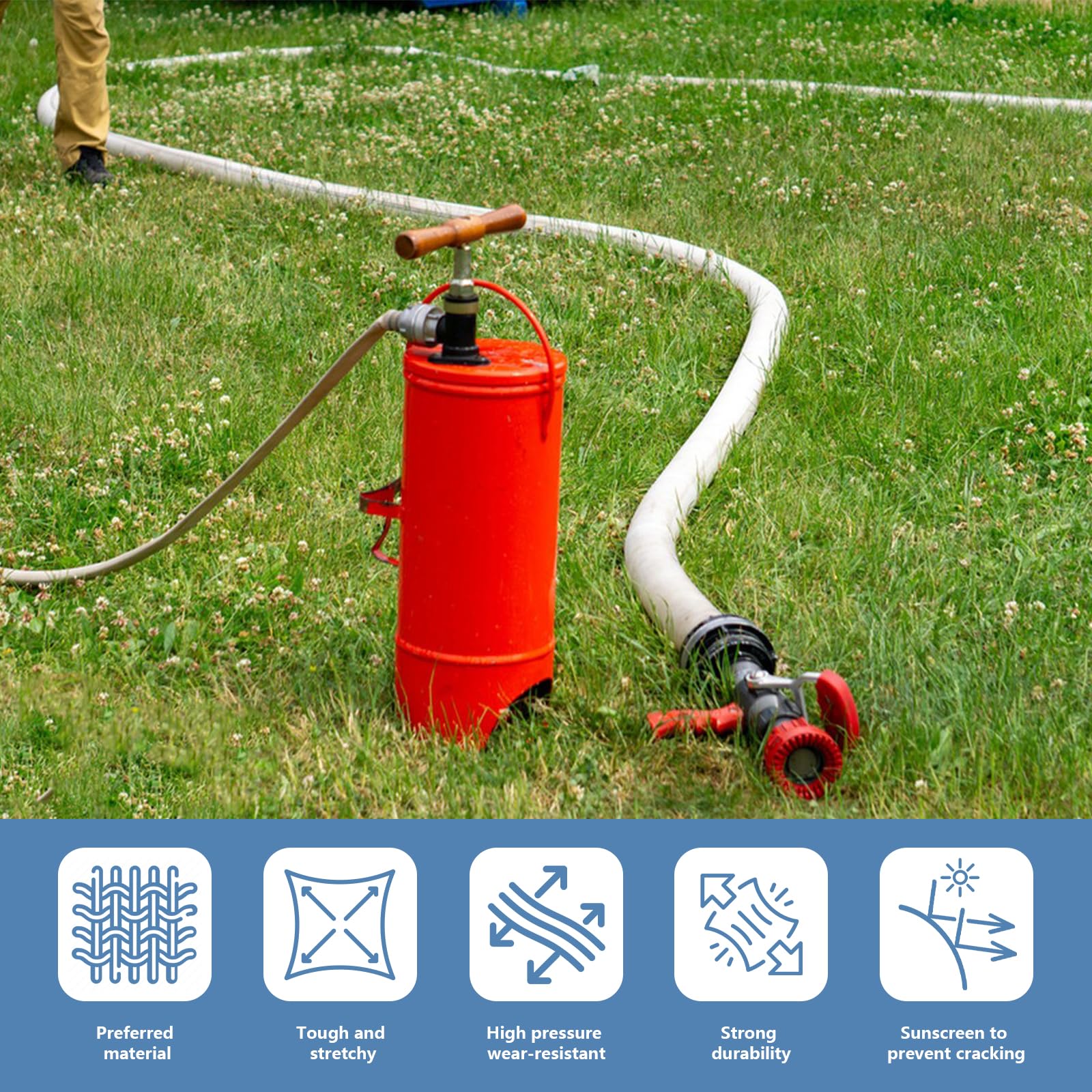 Tubo in Tessuto Piatto 38 MM (Ø 1 1/2") 20 M- Tubo Ad Alta Pressione per Pompe Sommerse Pompe per Acque Luride e Irrigazione Resistente ai Raggi UV Flessibile e Durevole