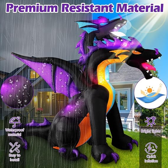 MICOCAH 7 FT Halloween Inflatables Outdoor 2 Headed Dragon Decorations