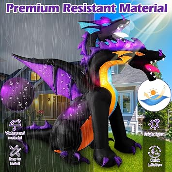 MICOCAH 7 FT Halloween Inflatables Outdoor 2 Headed Dragon Decorations