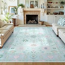 LIVEBOX Washable Oushak Rug Non Slip 8 x 10 Rugs for Living Room, Soft Turkish Rug for Bedroom, Boho Floral Mat Large Indoor Carprt for Kids Nursery, Dining Room, Home Office, Blue