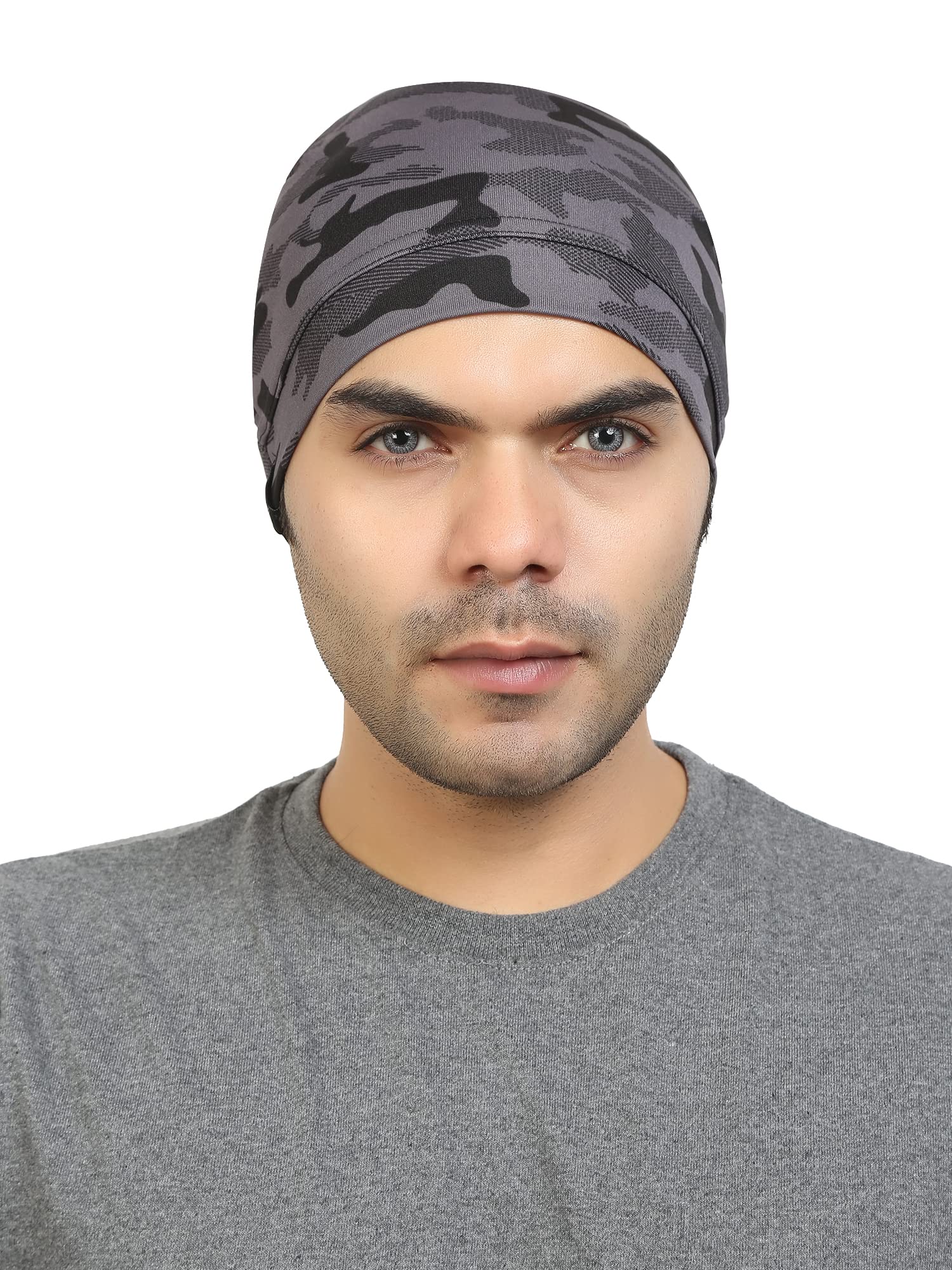 BISMAADH Army Print Beanie Cap Headwear with Ear Covers, Skull Cap Cycling Helmet Liner for Adults Women and Men Unisex Elastic Size Universal