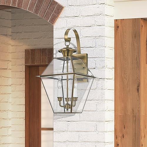 Miniatura 14 de Livex Lighting 2381-01 Westover - Farol de pared para exteriores, 3 luces, latón antiguo