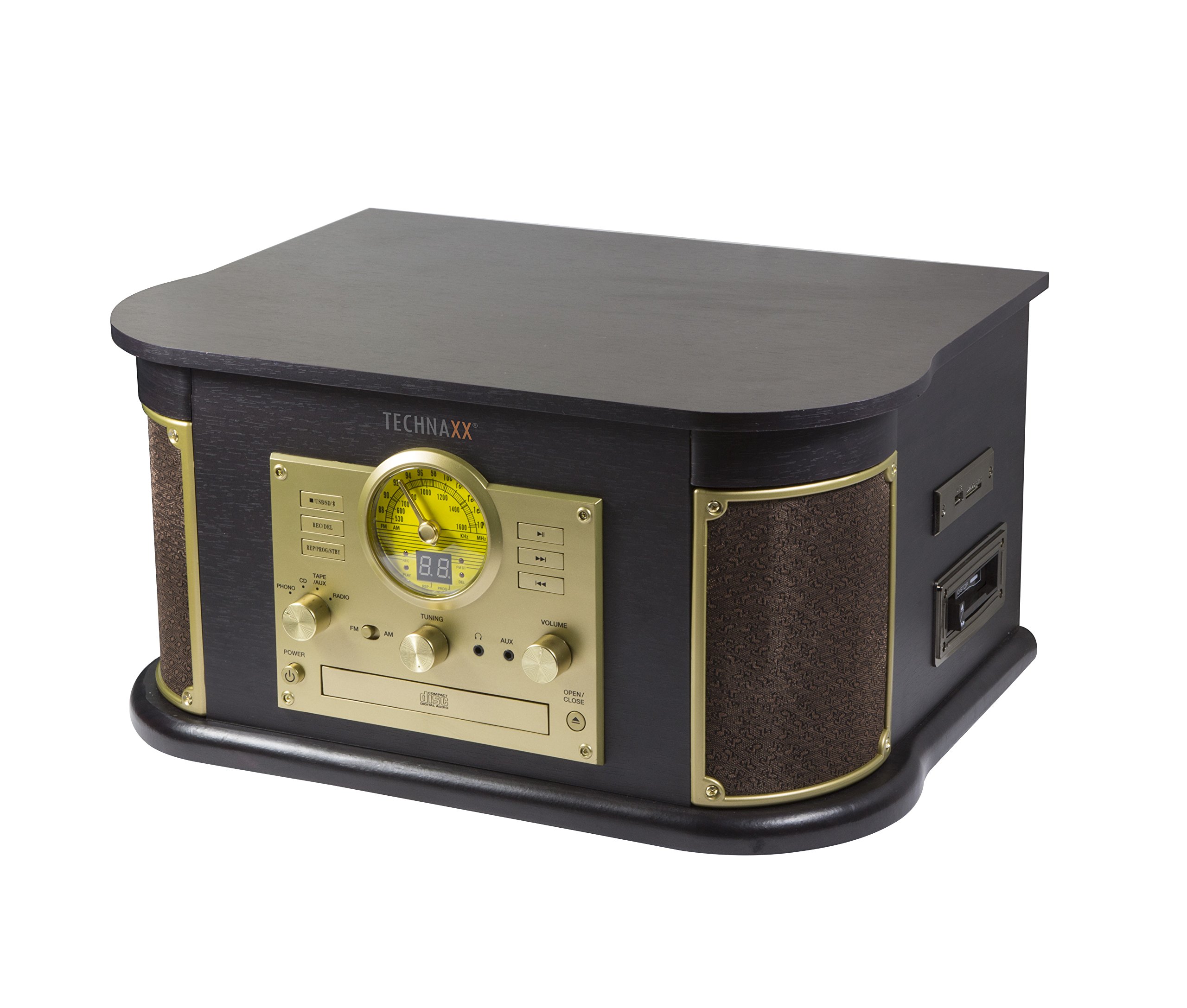 Technaxx Giradischi Bluetooth V2.0 Digitalizzazione Dischi Cassette CD Funzione Radio AUX RCA Altoparlanti Stereo TX-103