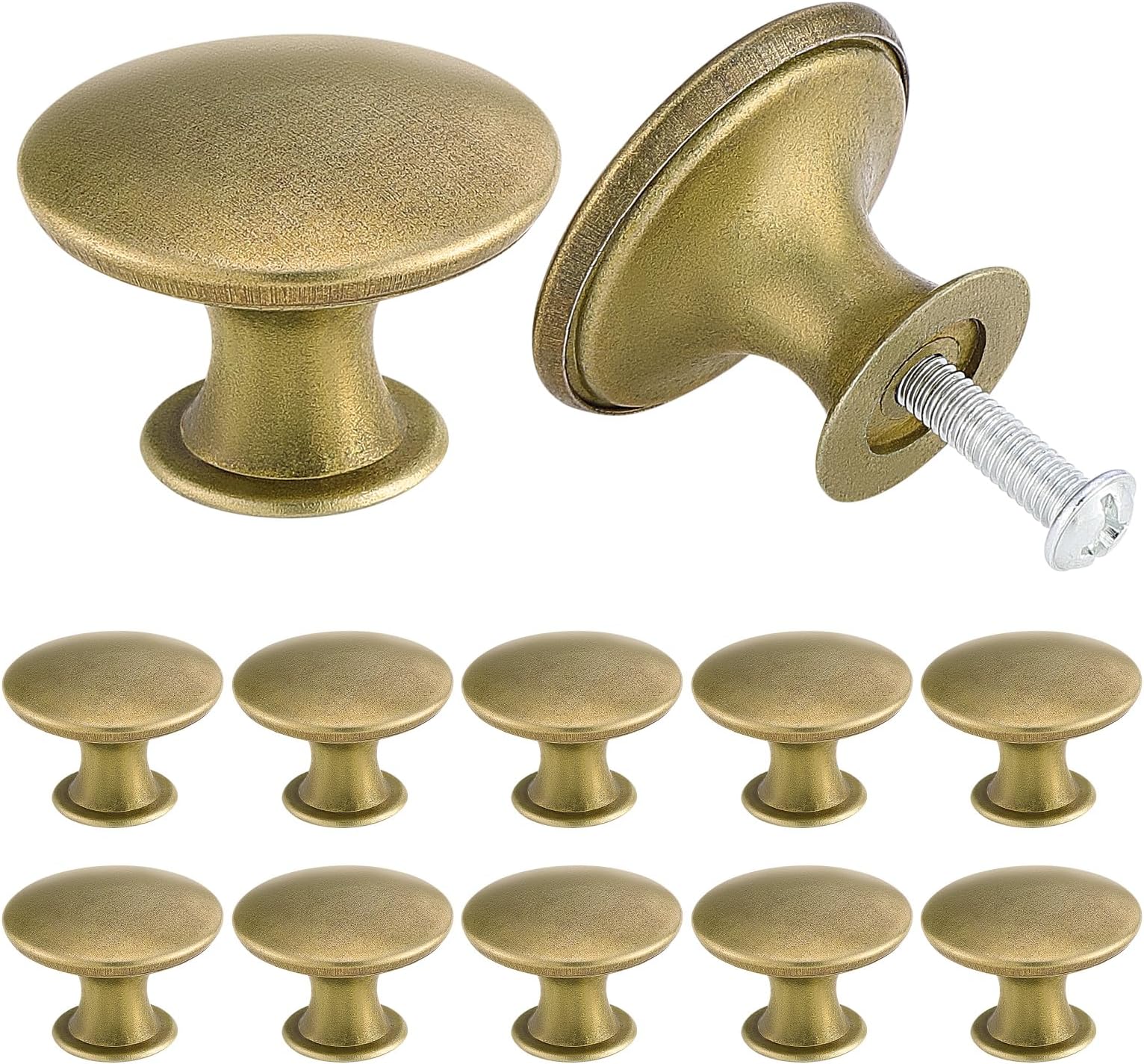 TsunNee 24PCS Vintage Cabinet Knobs, Chic Drawer Knobs, Antique Brass Kitchen Cupboard Handles, 30mm Round Furniture Door Knobs
