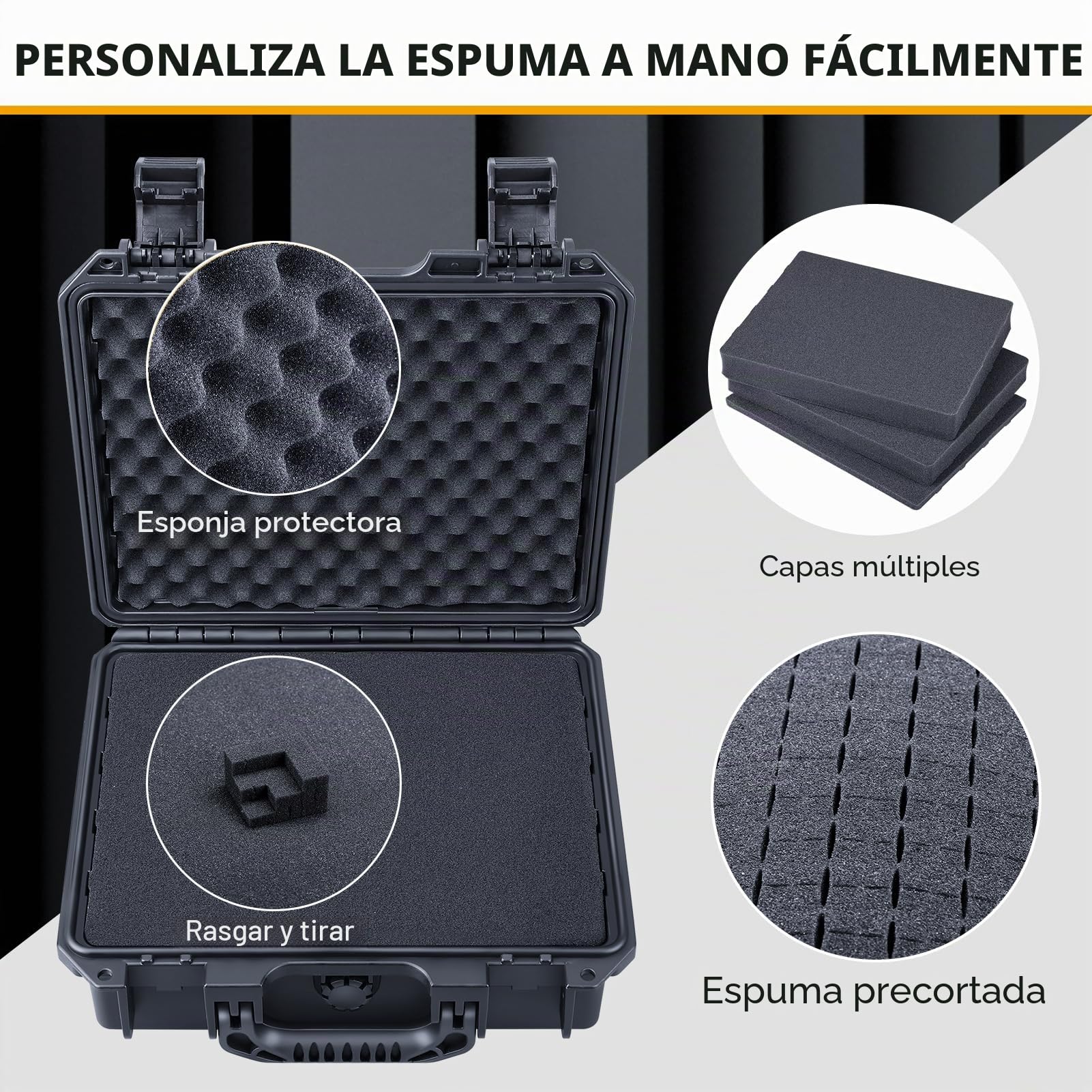 Lykus HC-2810 Maletín/Maleta/Estuche/Case rígida Impermeable con Espuma Personalizable, Tamaño Interior 28,4x22,4x10,1 cm, Adecuada para Objetos pequeños