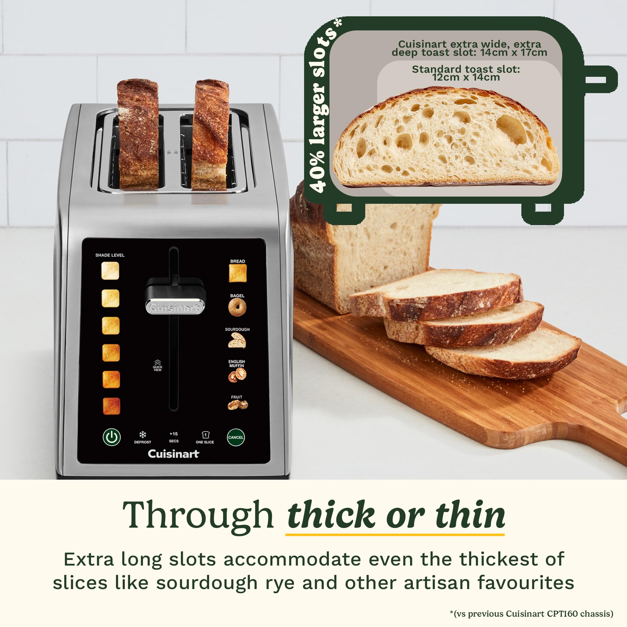 Cuisinart Tostapane SimpliTouch XL Color Touchscreen a 2 fette | Slot extra-large | Display touchscreen a colori | QuickView High-Lift | Preset per pane, bagel, pasta madre, muffin e pane alla frutta
