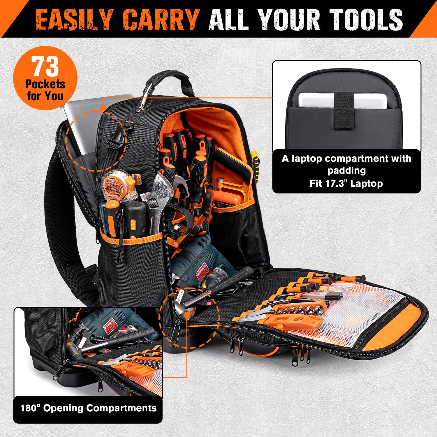 Tool Bags AIRAJ PRO Tool Backpack,Heavy Duty Tool Backpack Bag