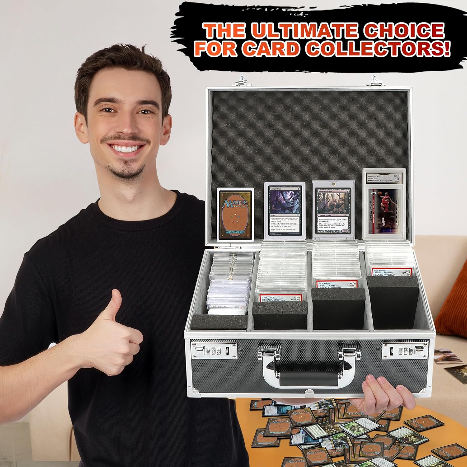 Graded Card Storage Box, Holds 170+ PSA/GMA Slabs or 680+ Toploaders, 4-Row Trading Card Storage Boxes for Sports Cards Fits 3"x4" 35pt Cards (Silver)