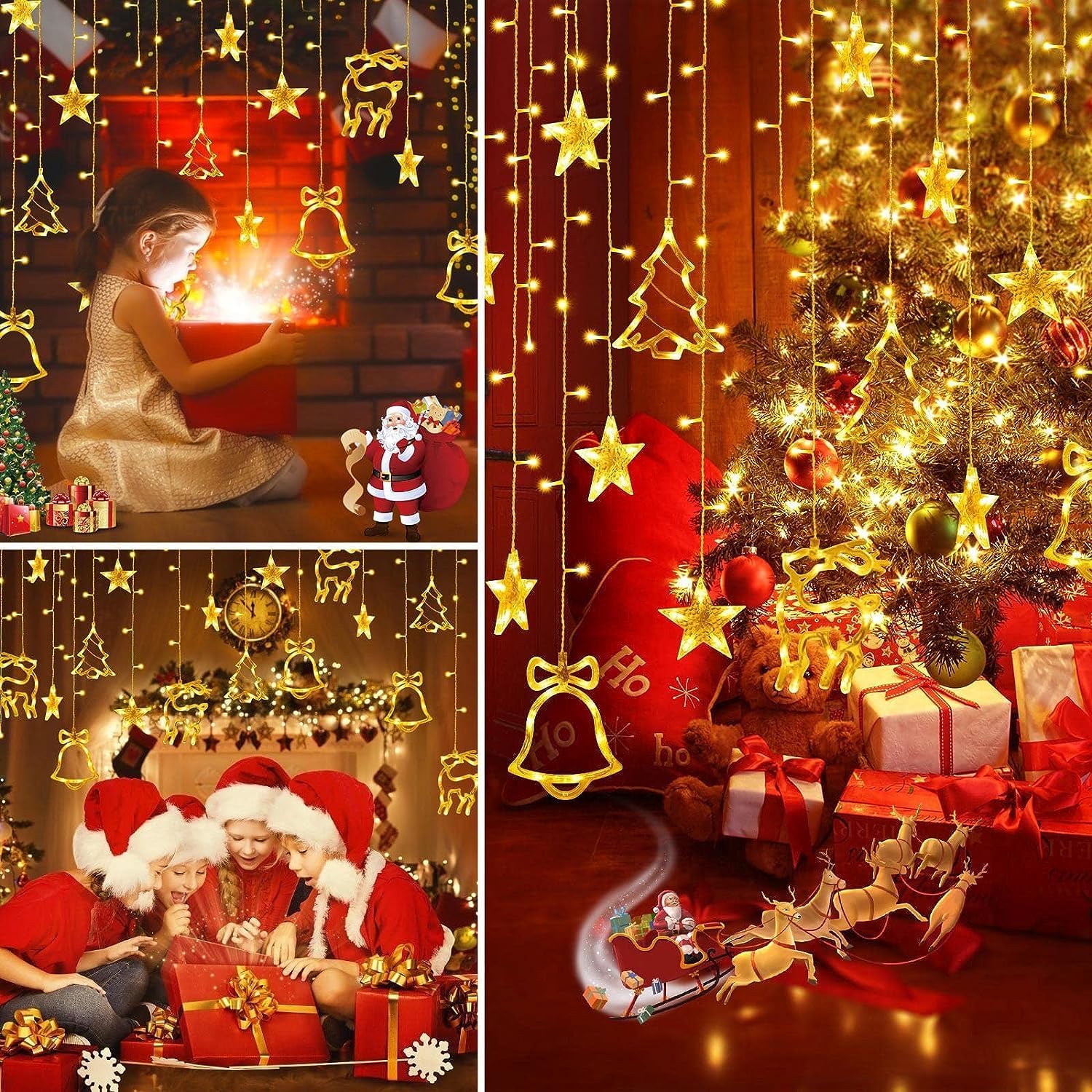 ELEUTH Tenda Luminosa Natale con 12 Stelle LED,138LED Luci di Natale da Esterno Interno IP44 Luci di Natale Catena Luminosa con 8 Modalità per La Casa,Balcone,Finestra,Giardino Decorazioni Natalizie