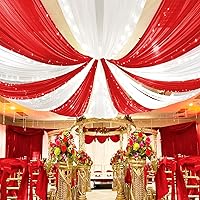 Vista 9 de 6 paneles de cortinas blancas para boda, cortinas de gasa transparente de 5 x 30 pies para arco, fiesta, ceremonia y decoración de escenario