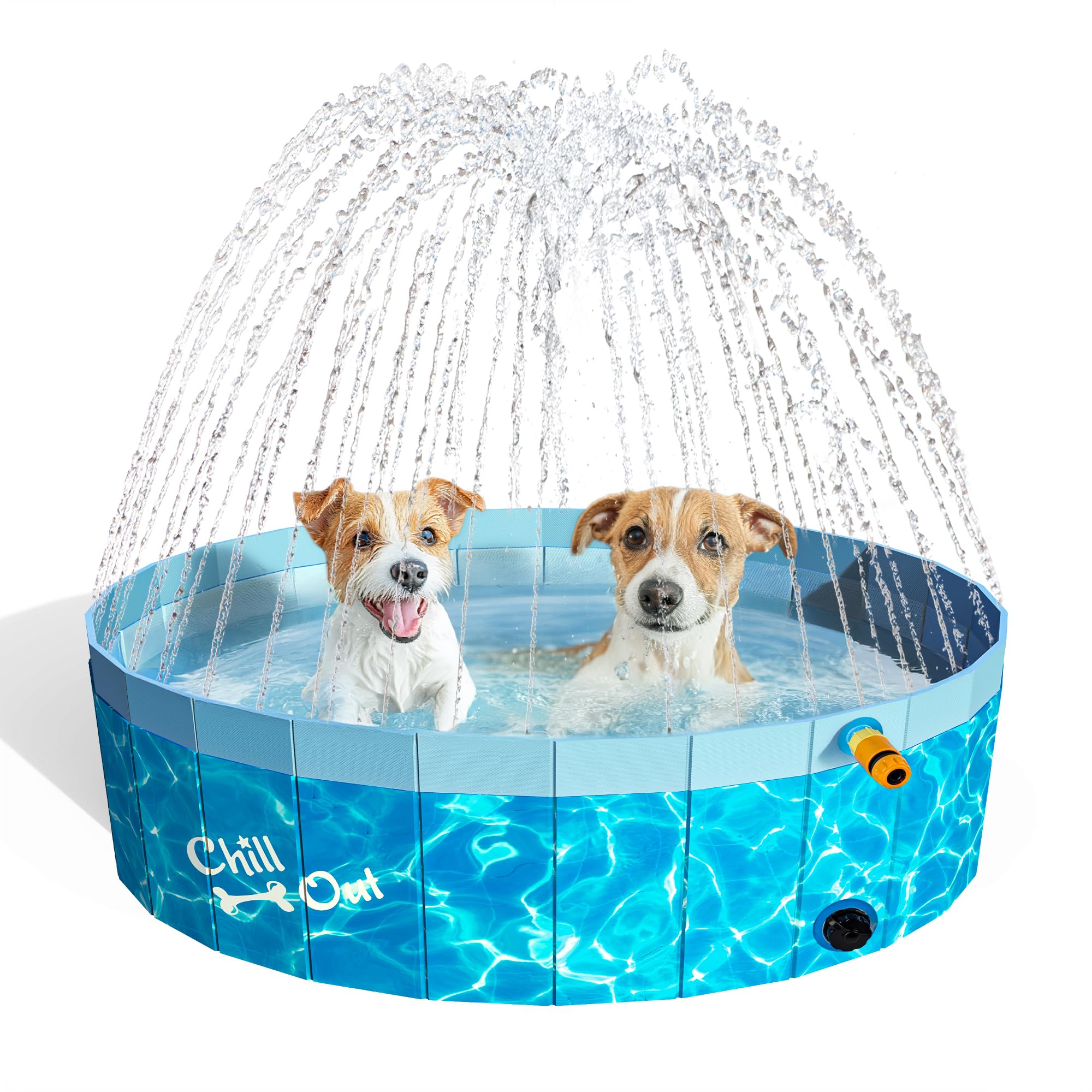 ALL FOR PAWS Large Dog Pool with Sprinkler, 2-in-1 Foldable Dog Swimming Sprinking Pool Non-Slip Hard Plastic Splash Sprinkler Kiddie Pool for Outdoor Backyard Dogs Ducks and Pet Baths (120CM)