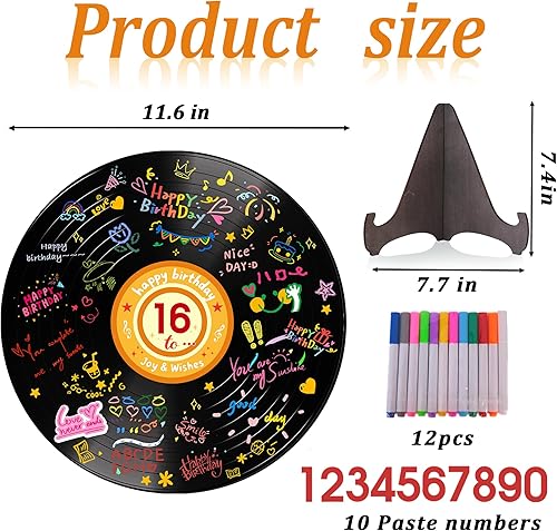 Miniatura 2 de Holkcog Disco de vinilo para decoración de cumpleaños, letrero de arte de graffiti con soporte, libro de invitados de feliz cumpleaños para hombres