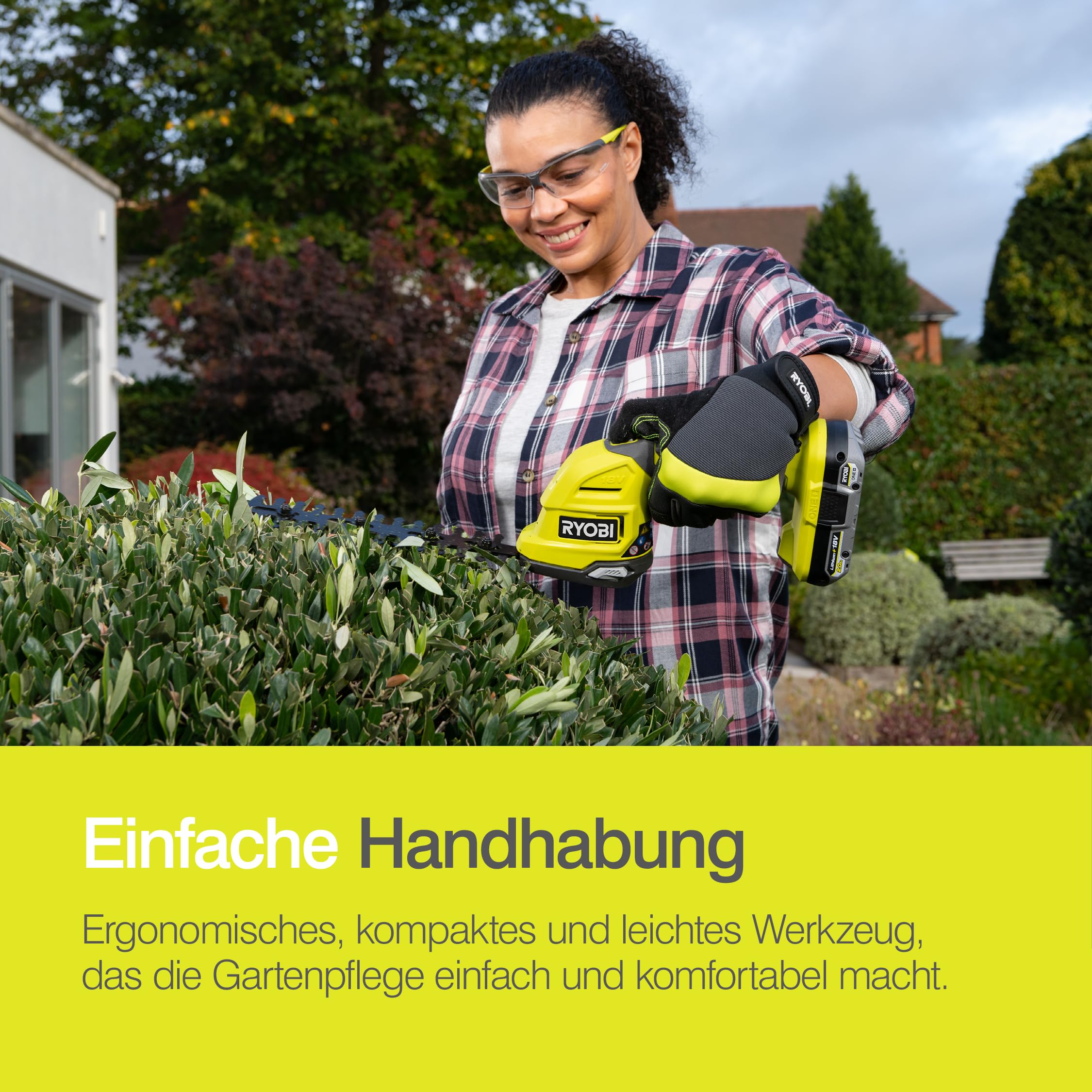 RYOBI 18 V ONE+ Akku-Gras- und Strauchschere RY18GSA-0 (Grasscherenmesser 12 cm breit, Strauchmesser 20 cm lang, werkzeuglose Messertausch, ohne Akku & Ladegerät im Karton)