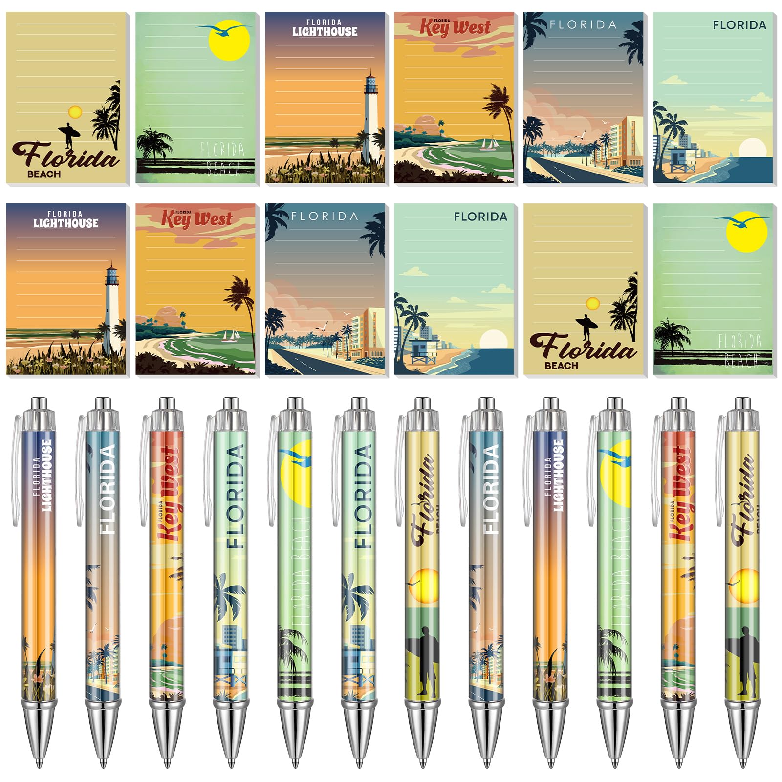 Gilprop 24 Pcs Florida Gifts Set Florida Notepads with Pens Cute Self Stick Notes Pens for Lover Sticky Notes Ballpoint Bulk for Traveler Birthday Party Favors Souvenirs Gifts(Orange)