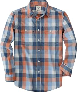 Dubinik Men's Long Sleeve Plaid Button Down Shirt - Breathable Cotton Blend, Double Pockets, Regular Fit for Casual Work