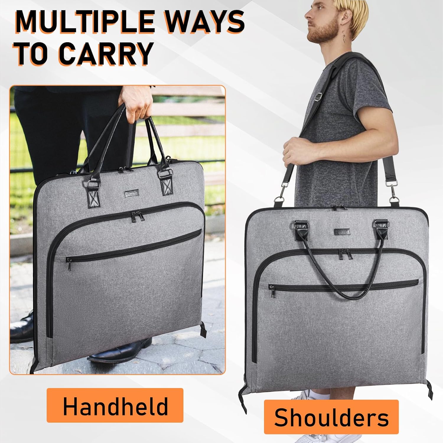 GMAK Travel Garment Bag, Heavy Duty Travel Suit Bag with Zipper Pocket, 47'' Carry on Garment Duffel Bags for Suits, Dresses, Coats, Tuxedos, Travel Essential Storage Tote Bag, Grey - Image 8