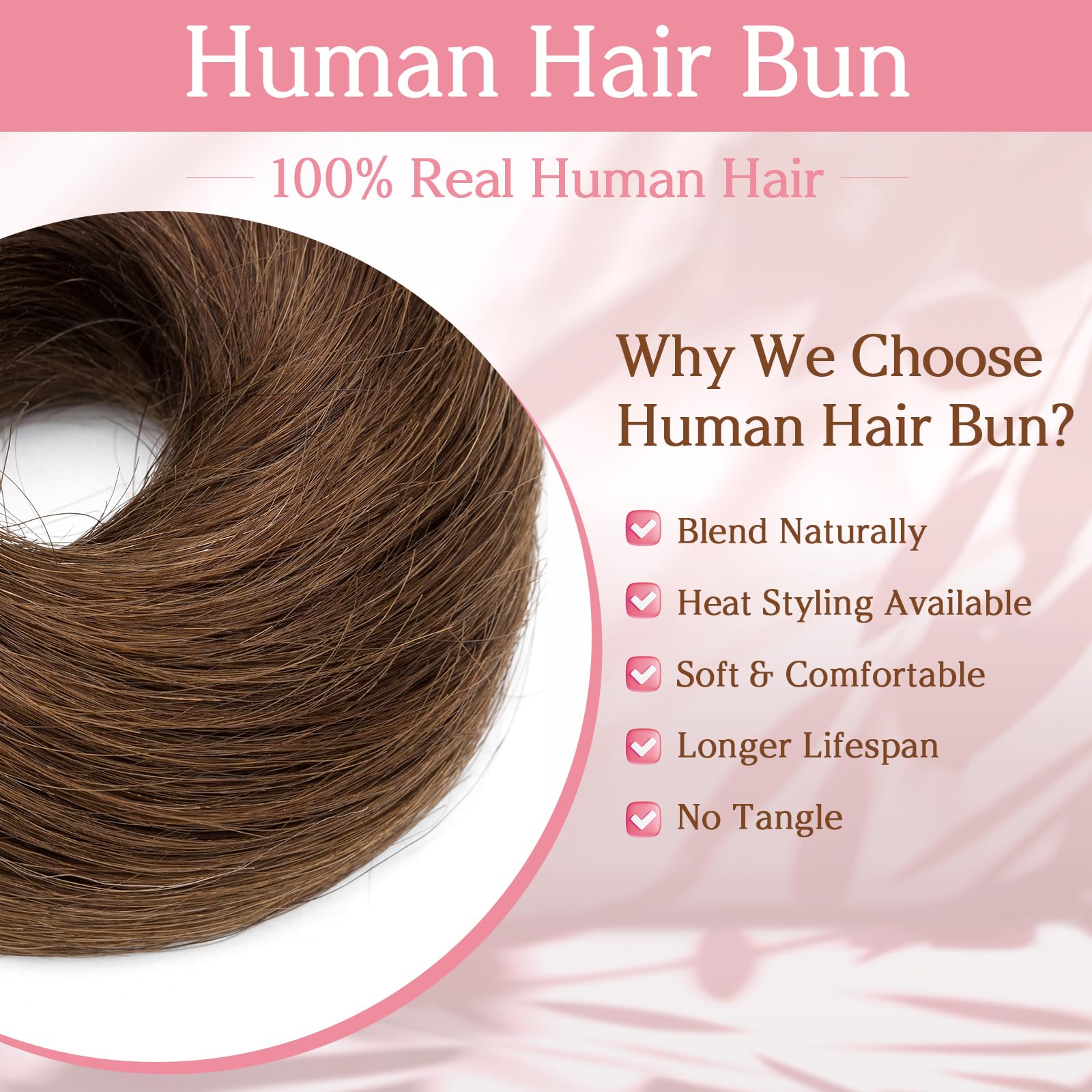 Benehair Human Hair Bun Tousled Updo Elastic Hair Bun Hairpiece for Women Donut Accessories Scrunchies Elastic Easy Scrunchie for Girls #4 Medium Brown 25g - Image 3