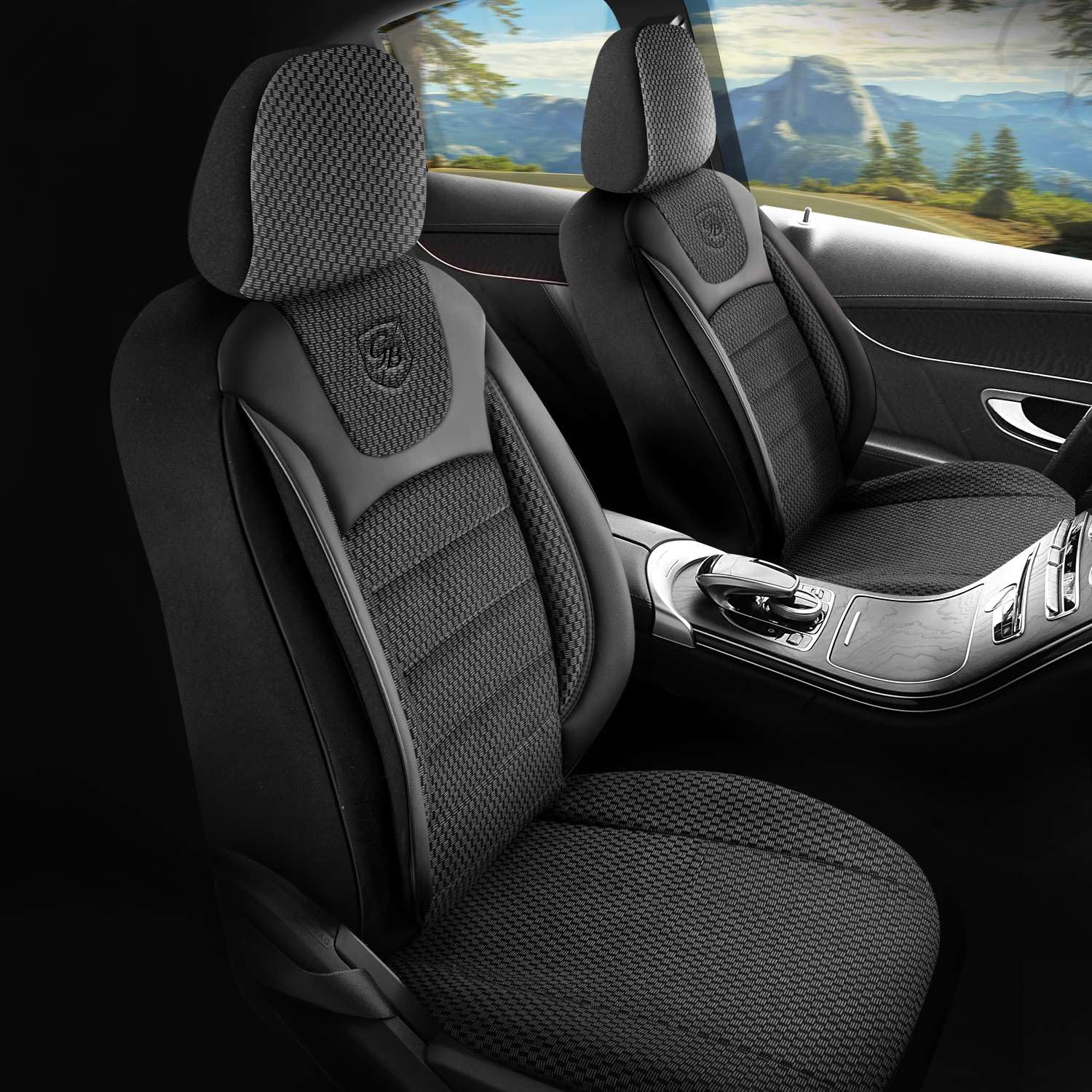 Autositzbezüge Universal für PKW & SUV – Premium Vordersitze Auto Sitzbezug aus Webstoff, Schwarz, Airbag-Kompatibel Sitzauflage, Autoschonbezug, Vordersitz-Set inkl. Montageset