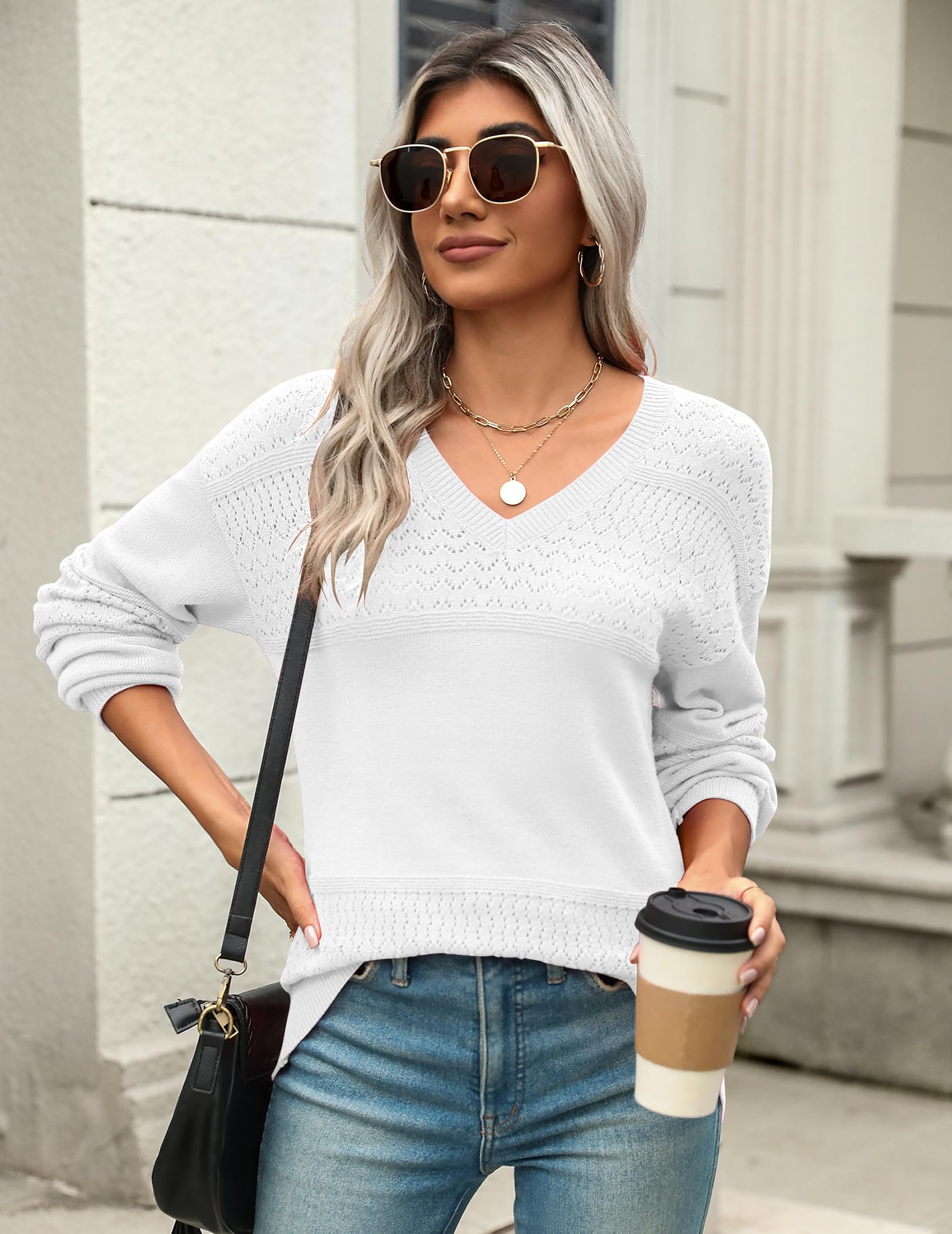 Zeagoo Pull Femme Hiver Col en V Chaud Pull Élégant Manches Longues Doux Sweater Automne Côtelé Tricot Haut S-XXL