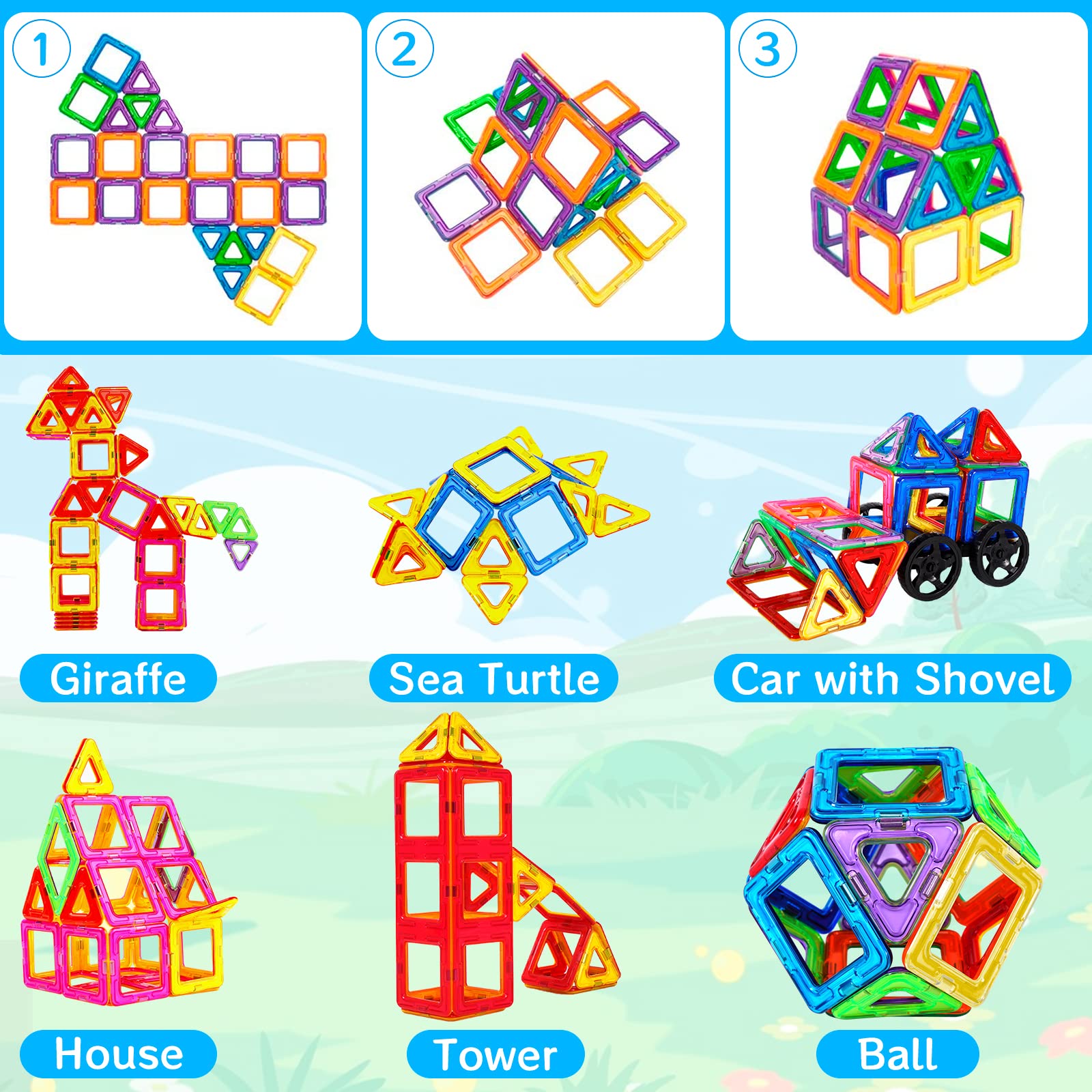 Jouets De Construction Magnétiques AQXONG - 120 Pièces Blocs Magnétiques Éducatifs Pour Enfants 3+ Ans