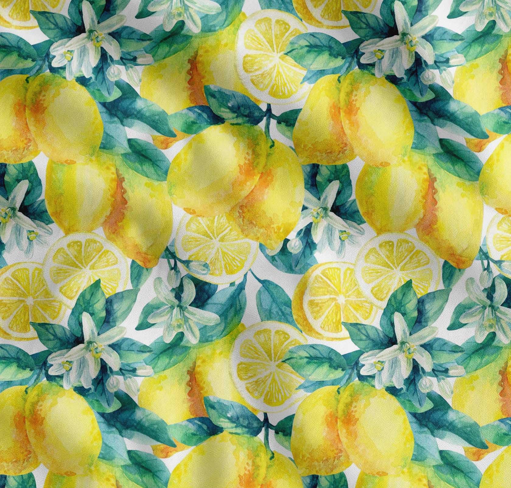 Soimoi White Cotton Poplin Fabric Leaves, & Lemon Vegetable Print Fabric by the Yard 42 Inch Wide