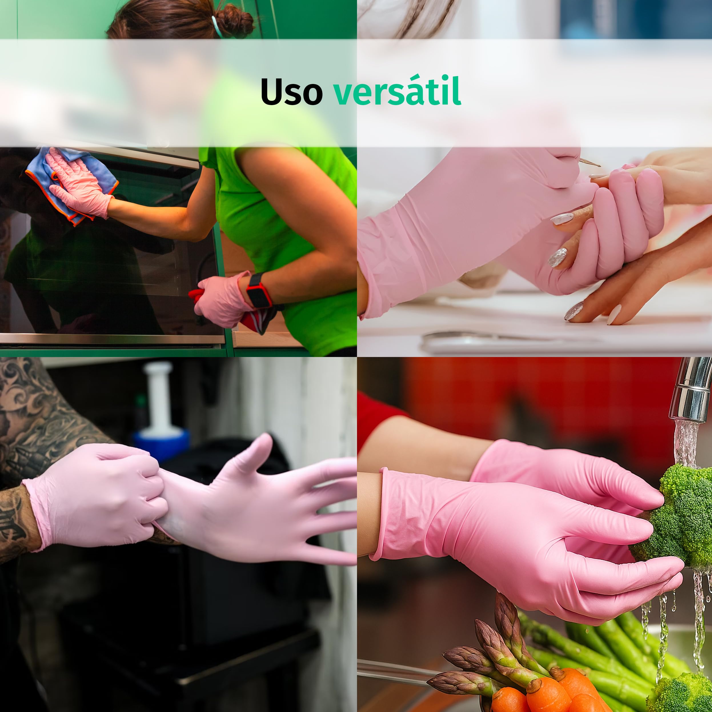 SF Guantes de nitrilo S rosas – 1000 (10x100) unidades, guantes desechables sin polvo, sin látex, médicos y de examen, aptos para cocina, limpieza, cosmética y uso doméstico