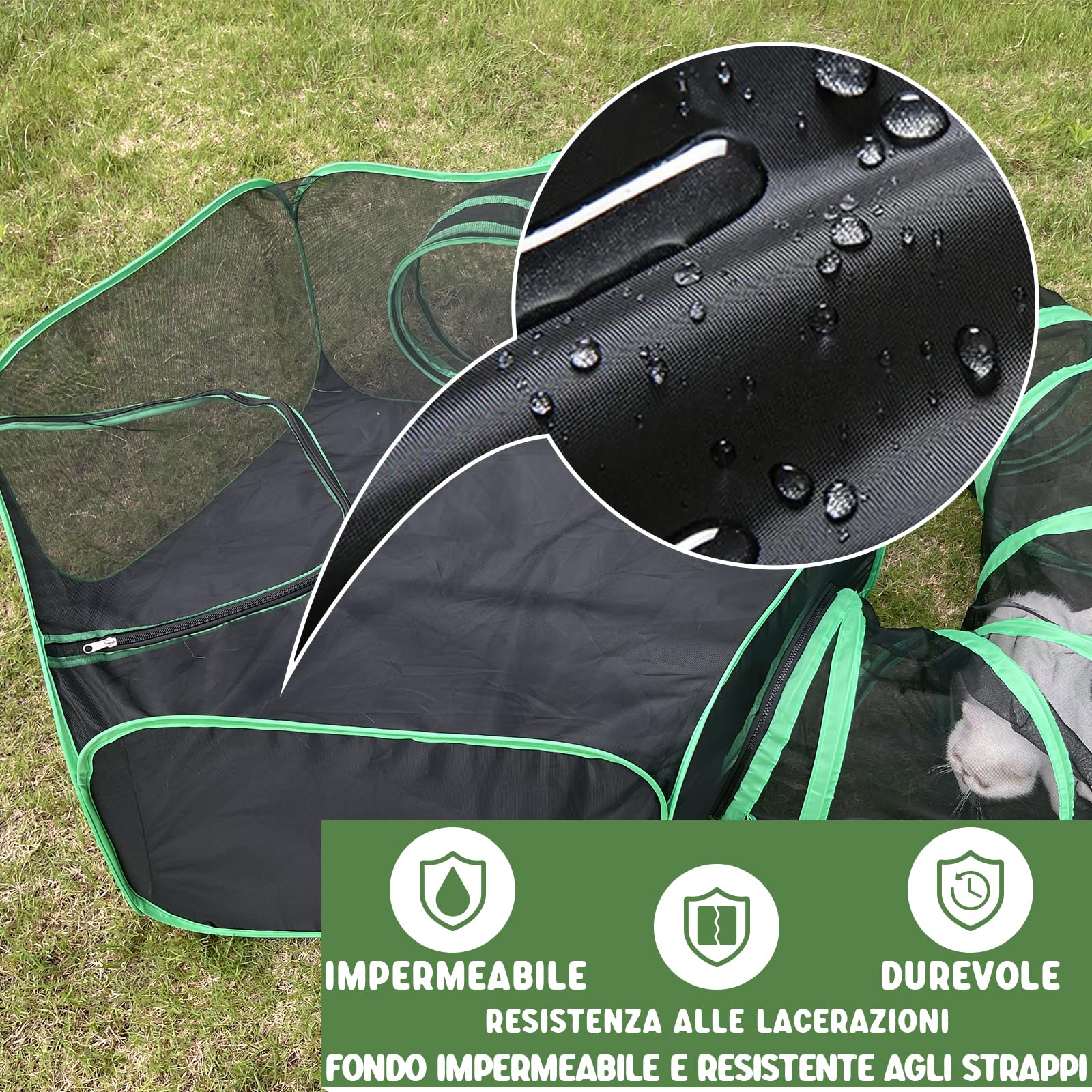 Pawtenda Recinzioni per Gatti da Esterno e Interno, Tenda Portatile con Tunnel, Catio Recintato per Gatti, Conigli e Cuccioli