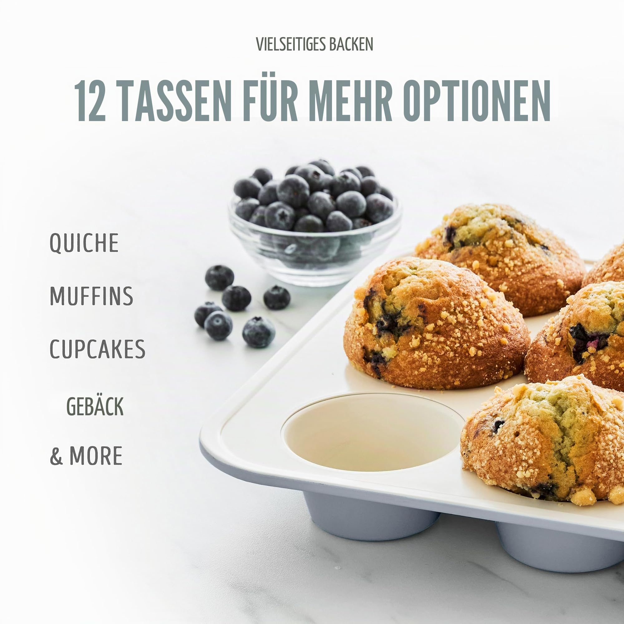 GreenLife Muffinform für 12 Muffins, gesunde Keramik-Antihaft-Backform, PFOA- und PFAS-freies Cupcake-Blatt, langlebiges Backblech, vielseitige Küchenutensilien, leicht zu reinigende Muffinform,