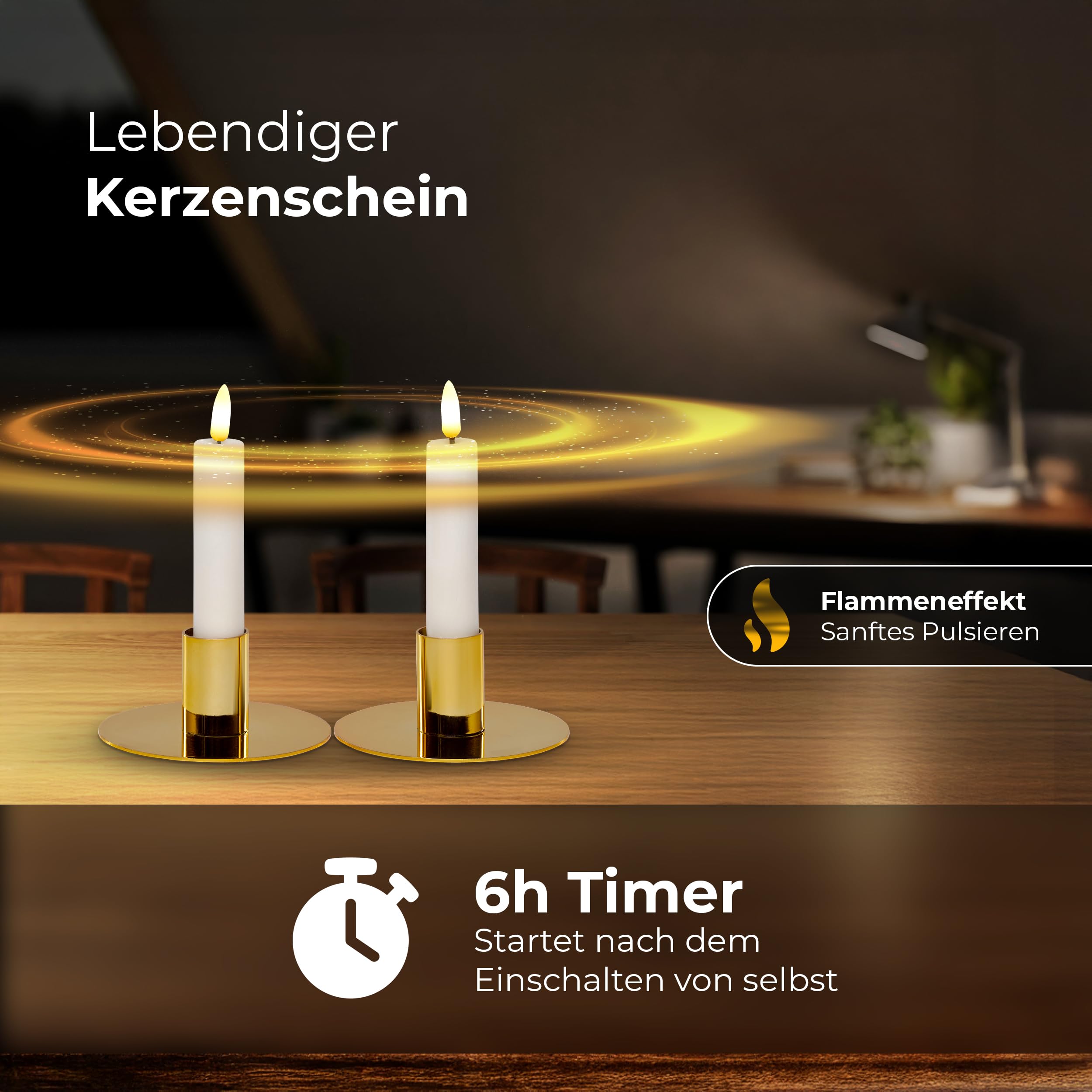 Novaliv LED Stabkerze 2er Indoor mit Timer Funktion - 6 Stunden - Weiß - 12,5cm Höhe für 2,2cm Durchmesser / 2 AAA Batterien notwendig - Stabkerze LED bewegliche Flamme