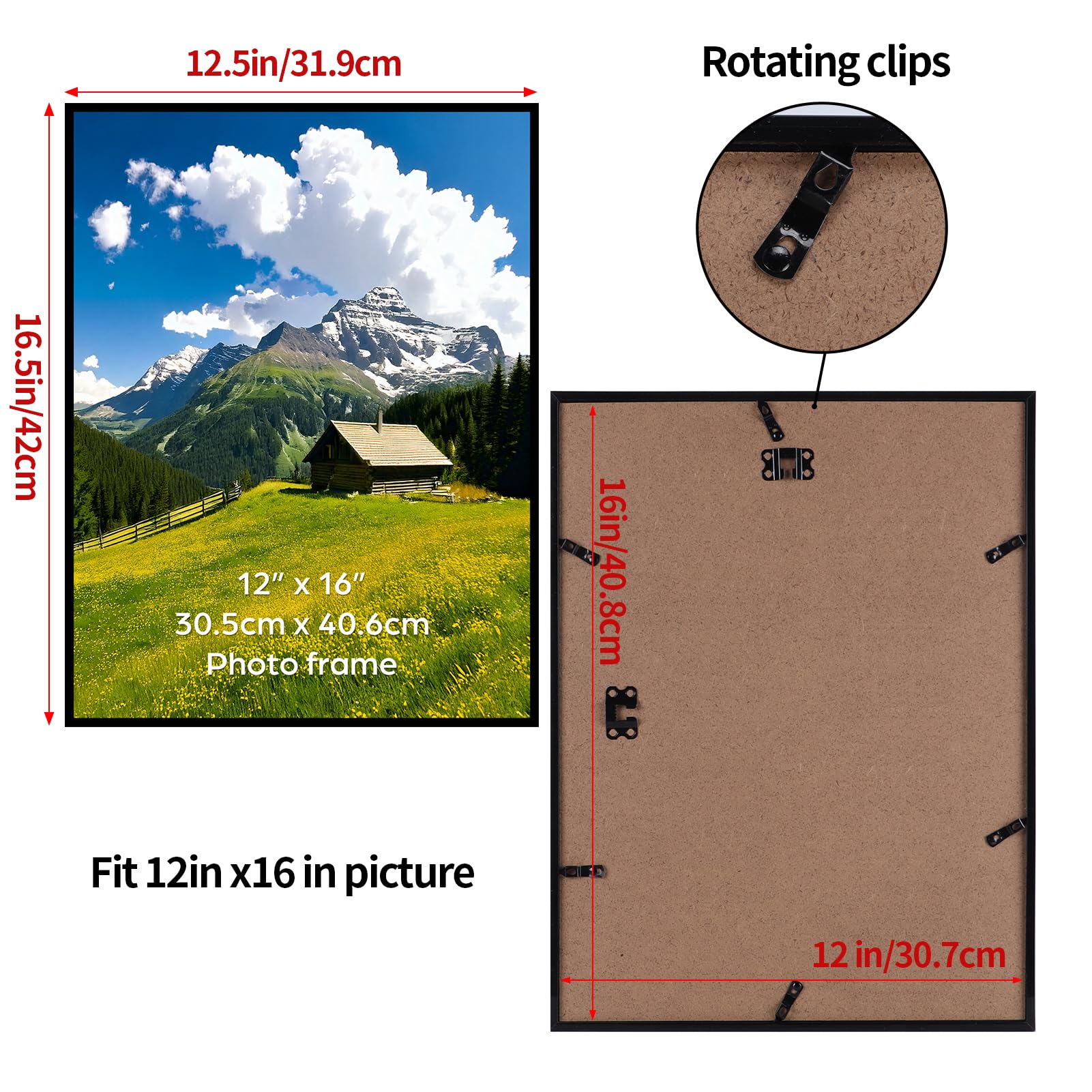 Ditwis 30x40 cm Photo Frame Black, 16x12 inch Poster Frame for Horizontal or Vertical Wall Display in Living Room, Office, Gallery - Image 2