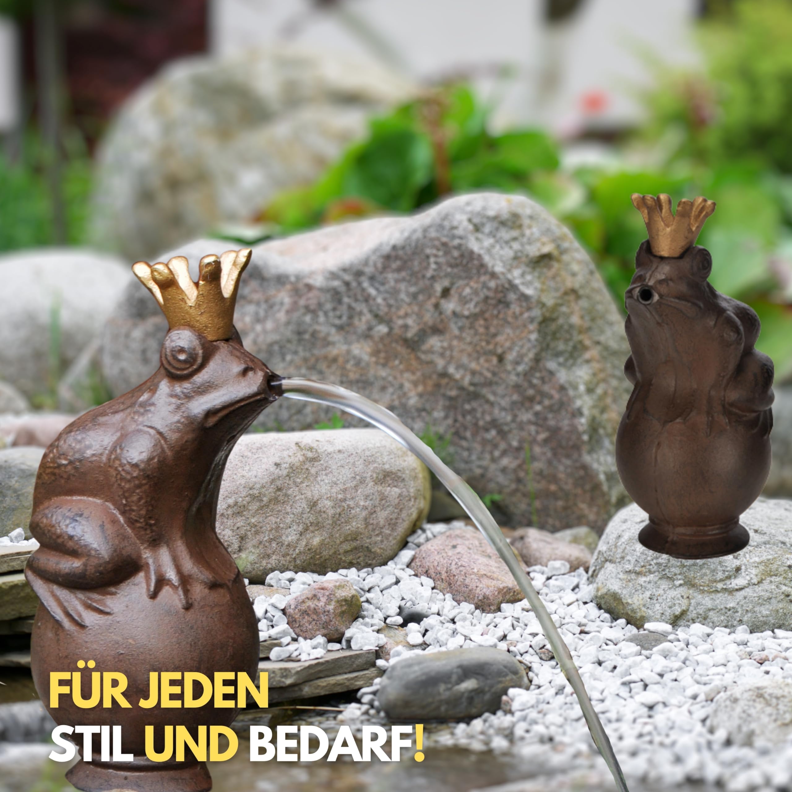 Schauer Wasserspeier Froschkönig/Frosch aus Gusseisen mit Elektro-Pumpe – Gartenfiguren für Gartenteich 22x11 cm - Frösche Deko Teichdeko Gartendeko Tiere Gartendeko Metall Teich Deko Garten