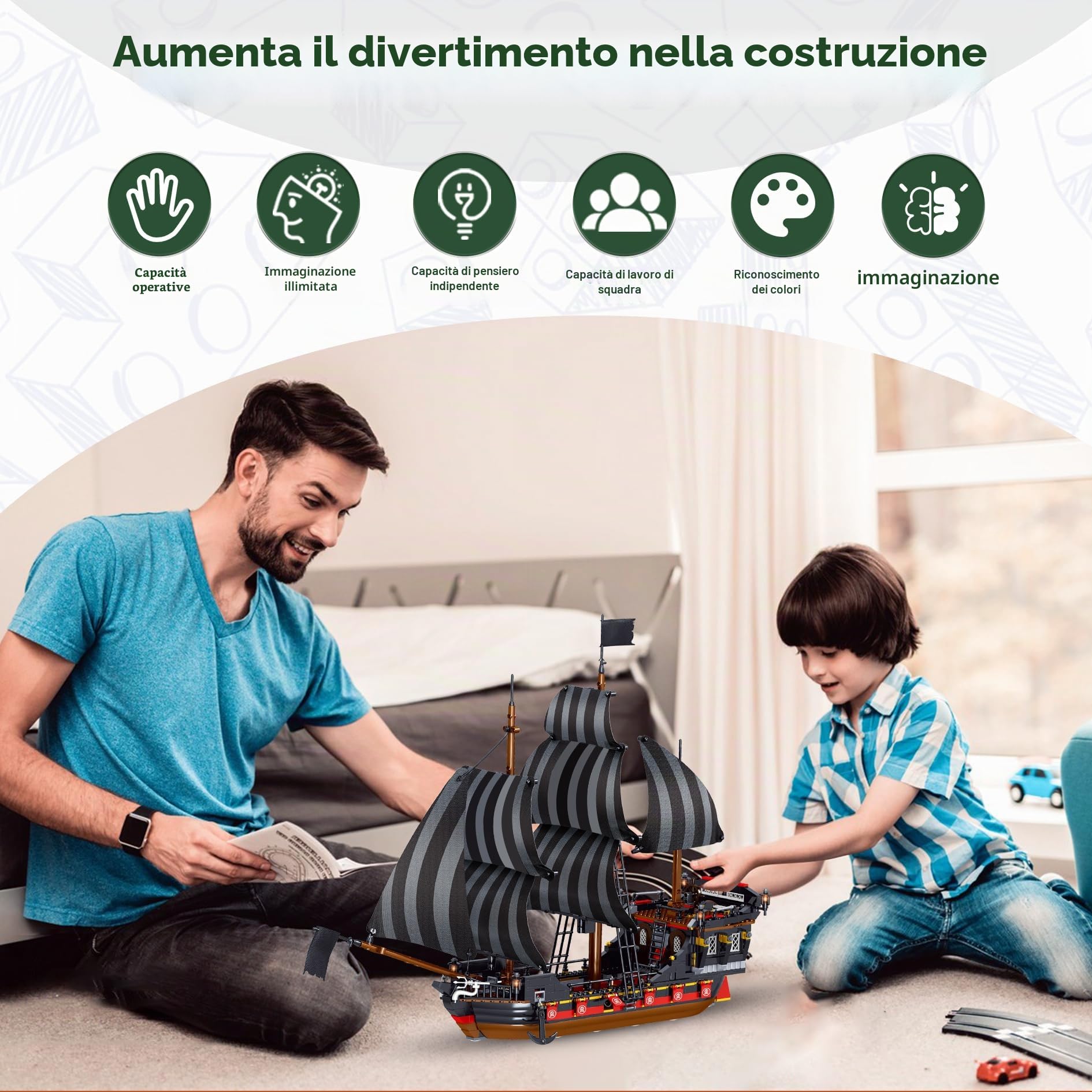 Giocattolo a blocchi da costruzione, nave pirata formato regolare kit di modelli di mattoni, costruzione creativa di navi, regalo di Compleanno per adolescenti bambini 8+, 1182 pezzi