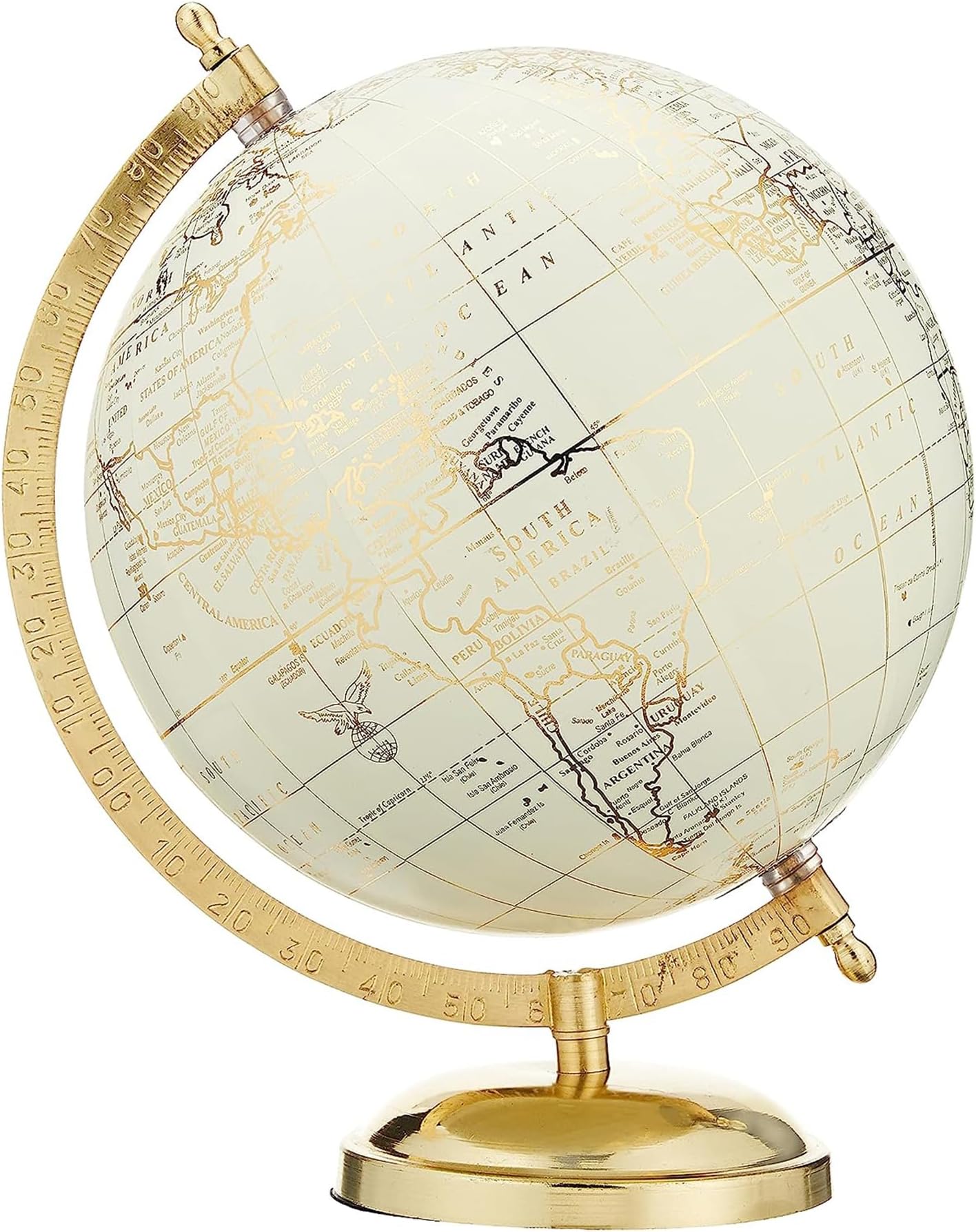 Abbott Collection 57-LATITUDE-02 Spinning Small Decorative Globe, Ivory/Gold, 11" H
