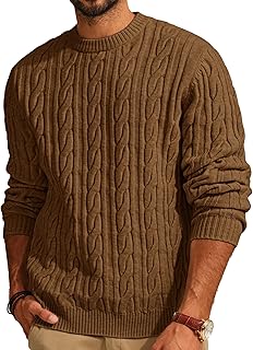 Mens Sweater Crewneck Cable Knit Pullover Sweater Casual Twist Textured ...