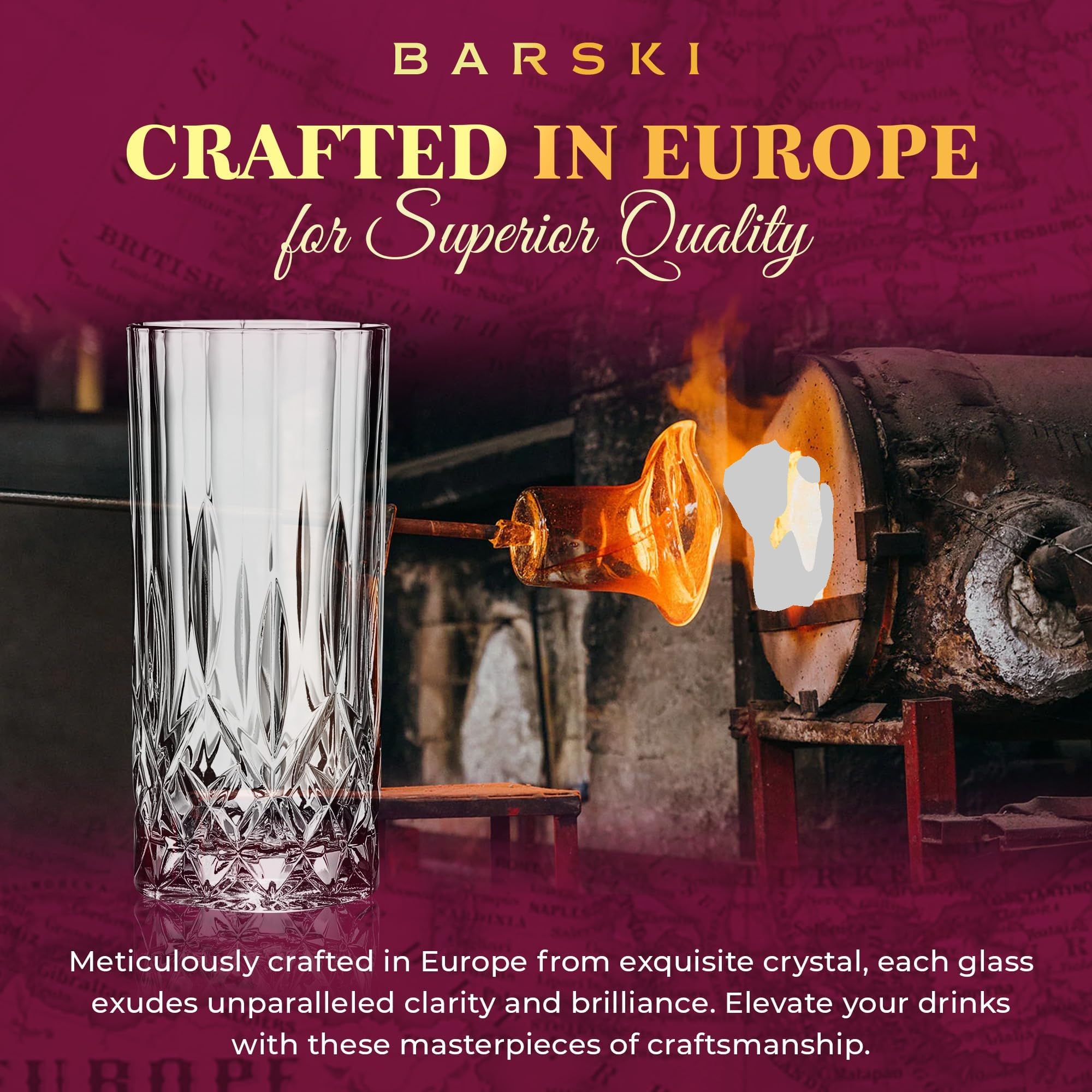 Barski Highball-Glas – Trinkgläser – 2er-Set – Hiball-Becher – Glaskristallbecher – für Wasser, Saft, Bier, gemischte Cocktails, Mojito-Glas, Tom Collins Bar Glaswaren, 370 ml, hergestellt in Europa