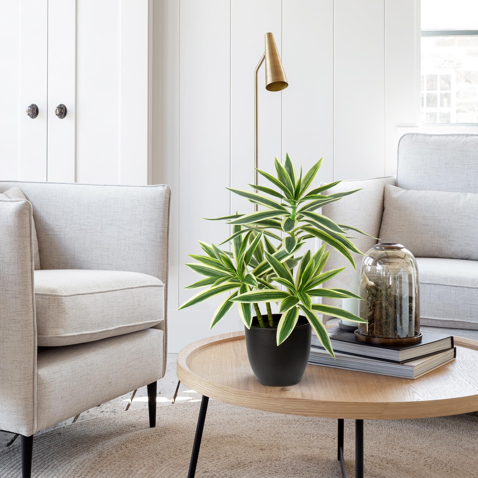 Oairse 41cm Fake Plants in Black Pots Artificial Dracaena Plant Decorative Fake Potted Plants Realistic Faux Indoor Plant For Home Bathroom Living Room Kitchen Shelf Table Decoration - Image 3