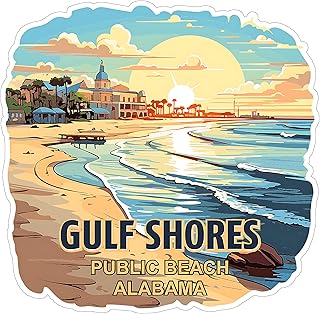 Gulf Shores Public Beach Alabama Sticker 4 Inch Ocean Coastal Travel Souvenir - Waterproof Vinyl Decal for Laptop Water Bottle Car Tumbler - Durable Aesthetic Long-Lasting Stickers for Adults ID44990