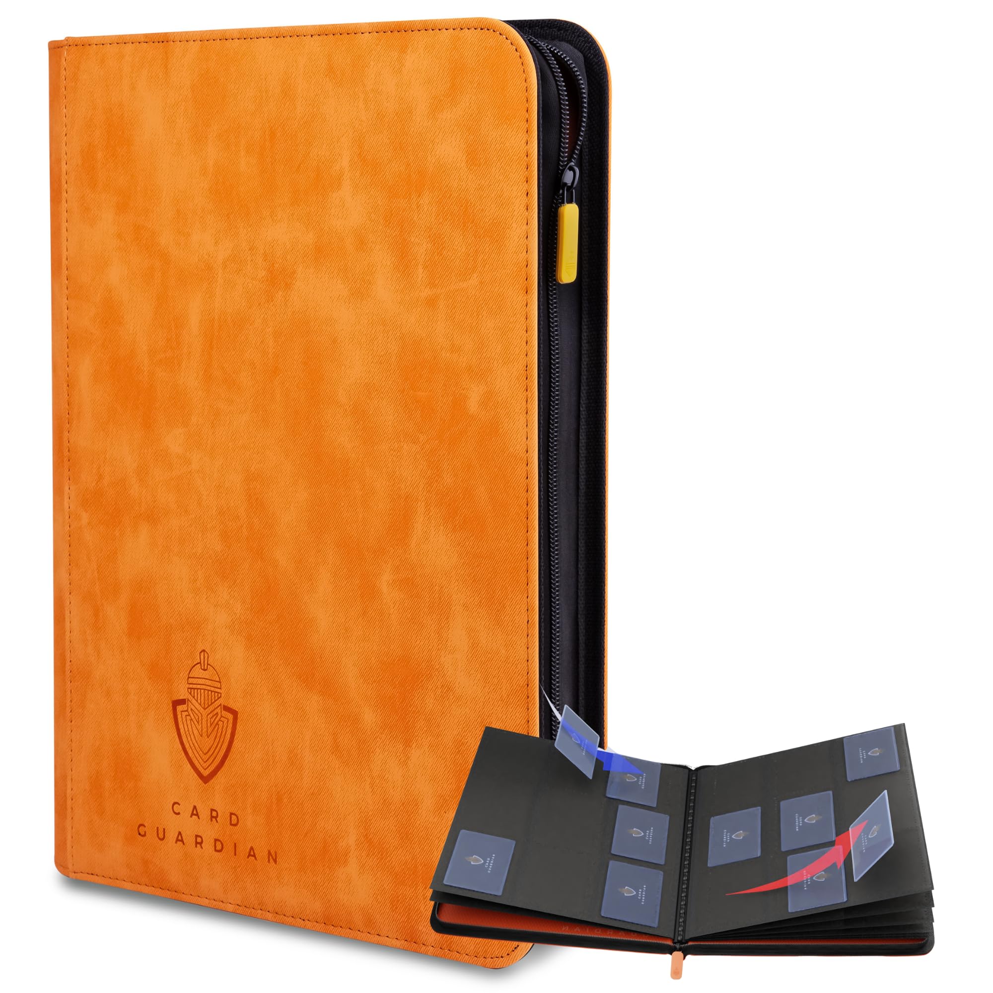 Card Guardian Orange - 9 Pocket Premium Binder With Zipper For 504 Cards - Side Loading Pockets For Trading Card Games Tcg (Orange)