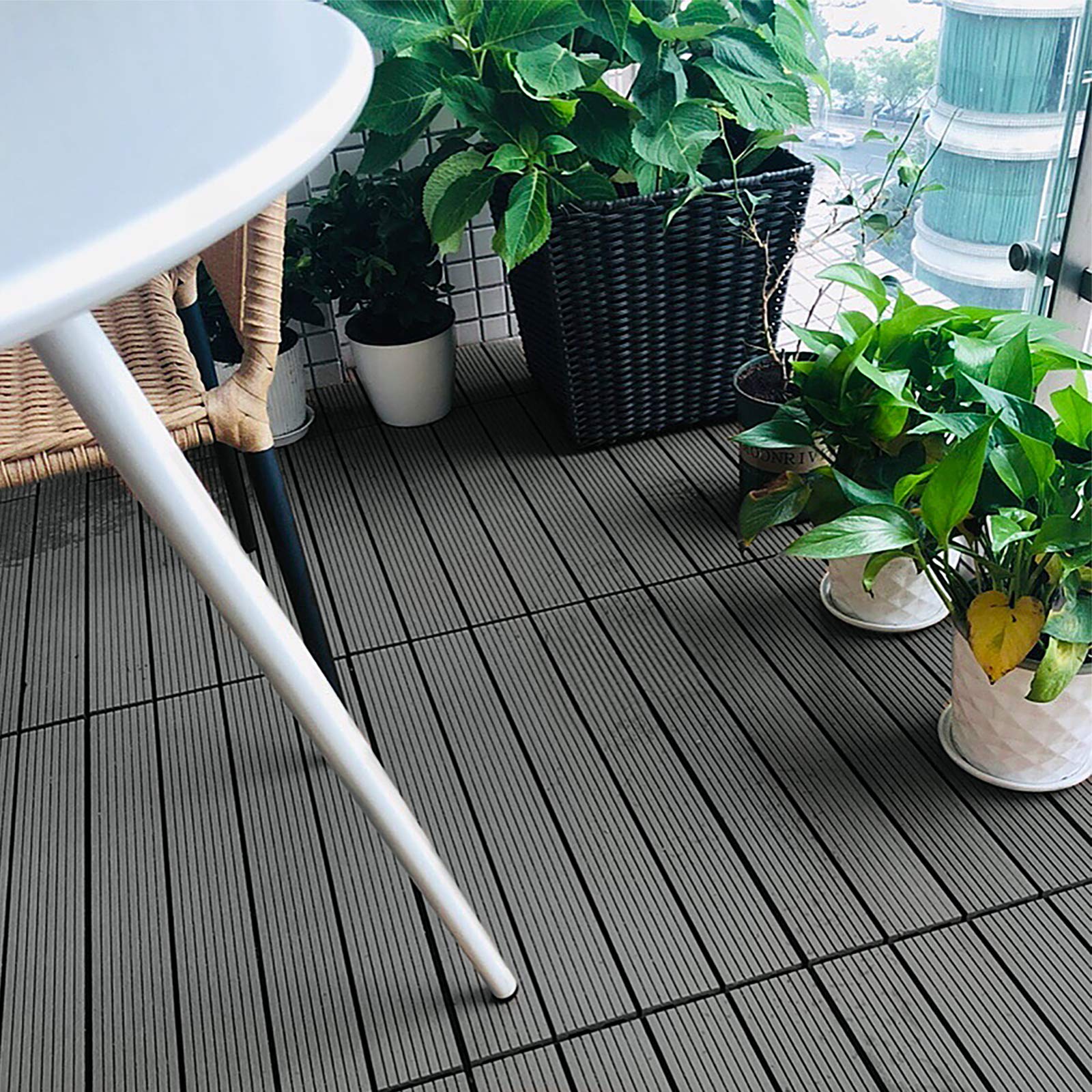 LZQ Dalles de Jardin clipsables en Bois Composite WPC Anthracite 30 x 60 cm Revêtement de Sol extérieur Dalles pour jardin, balcon et terrasse 2 m²