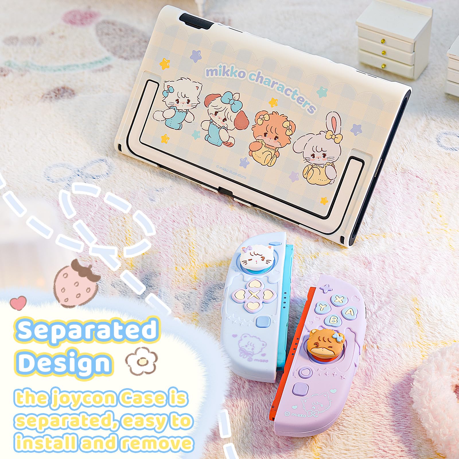 Kuitmor Coque de protection en silicone pour Switch 2, Kawaii Switch 2, coque de protection en silicone souple anti-rayures pour Switch 2025 avec 2 capuchons de pouce - MIK - 5
