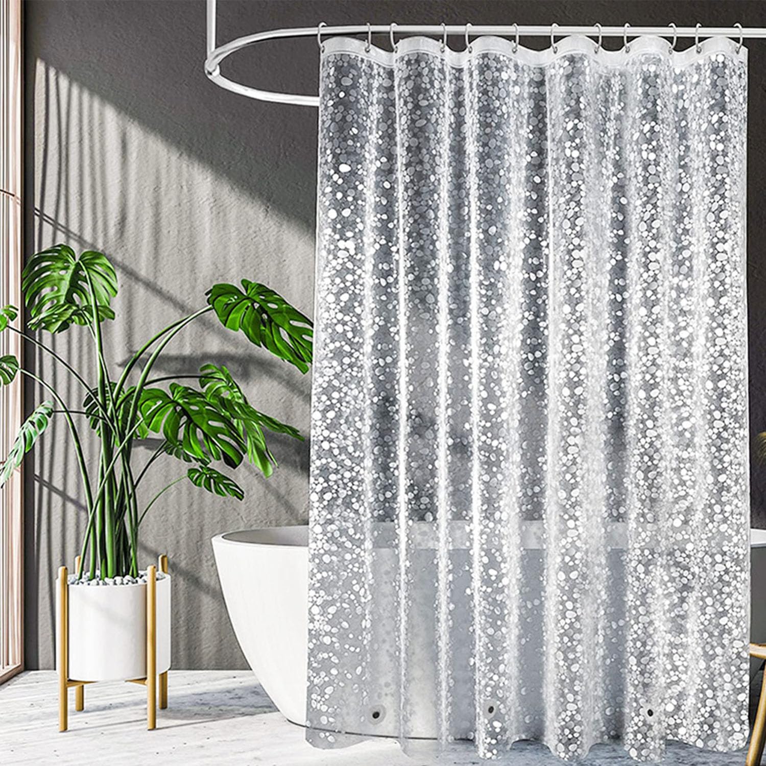 Shower Curtains Mould Proof Resistant,180 x 200 cm,Shower Curtain for Bathroom,Waterproof Heavy Duty Bathroom Curtains,PEVA Cobblestone Shower Curtain with 12 Hooks,Washable,Mildew Resistant,3D Effect
